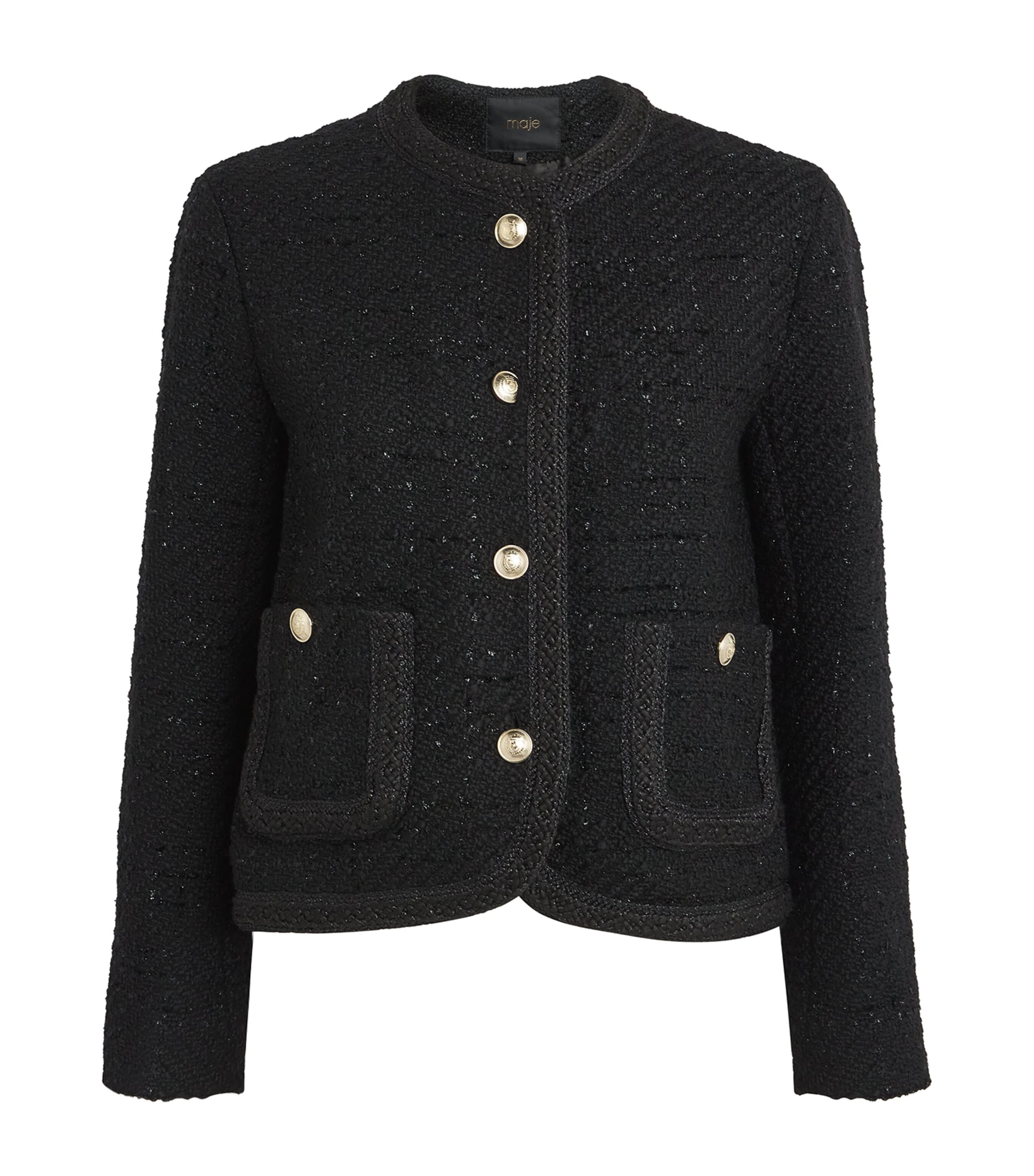 Maje Cropped Tweed Jacket In Black