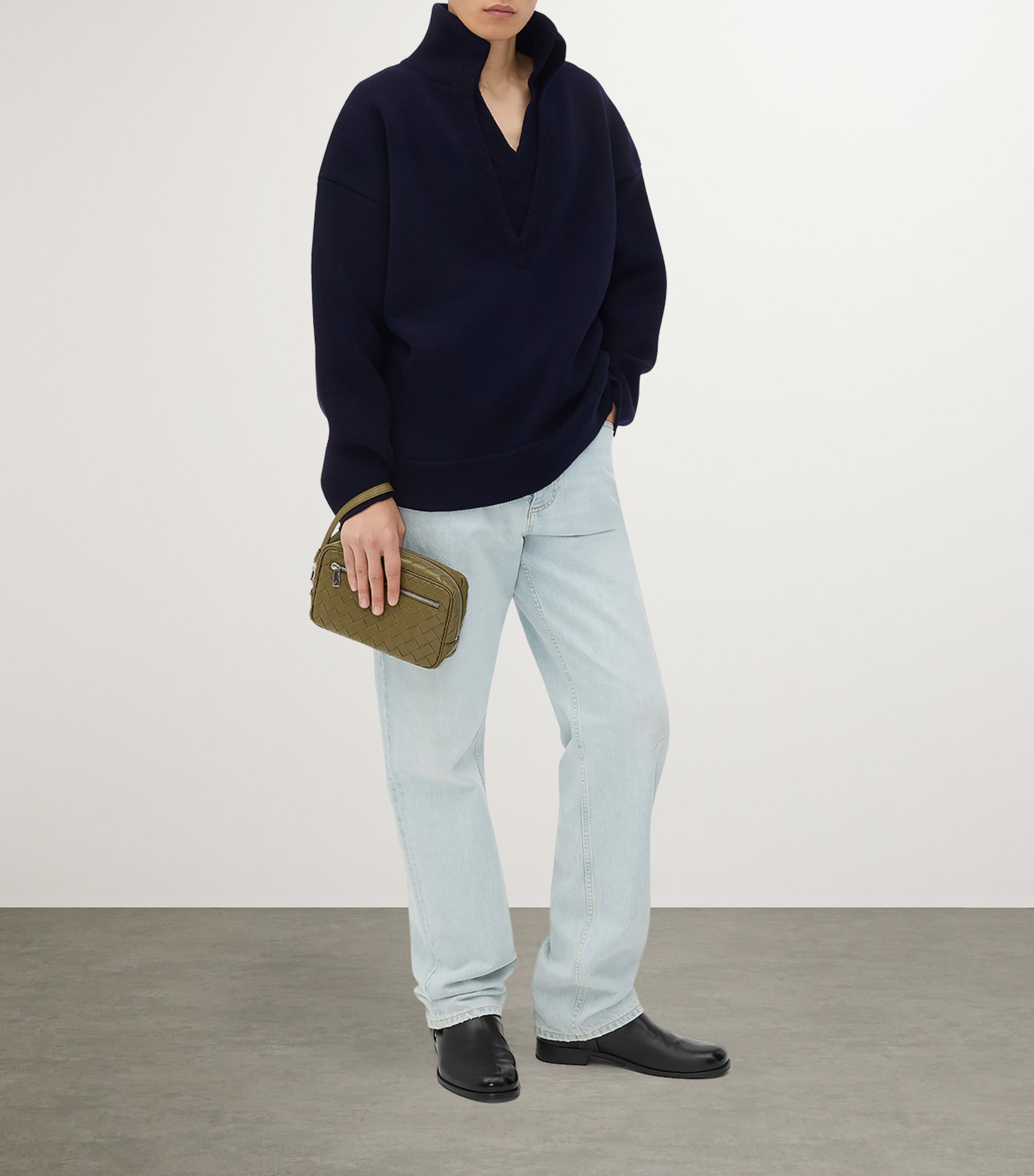 Bottega Veneta Grey Leather Intrecciato Pouch | Harrods UK