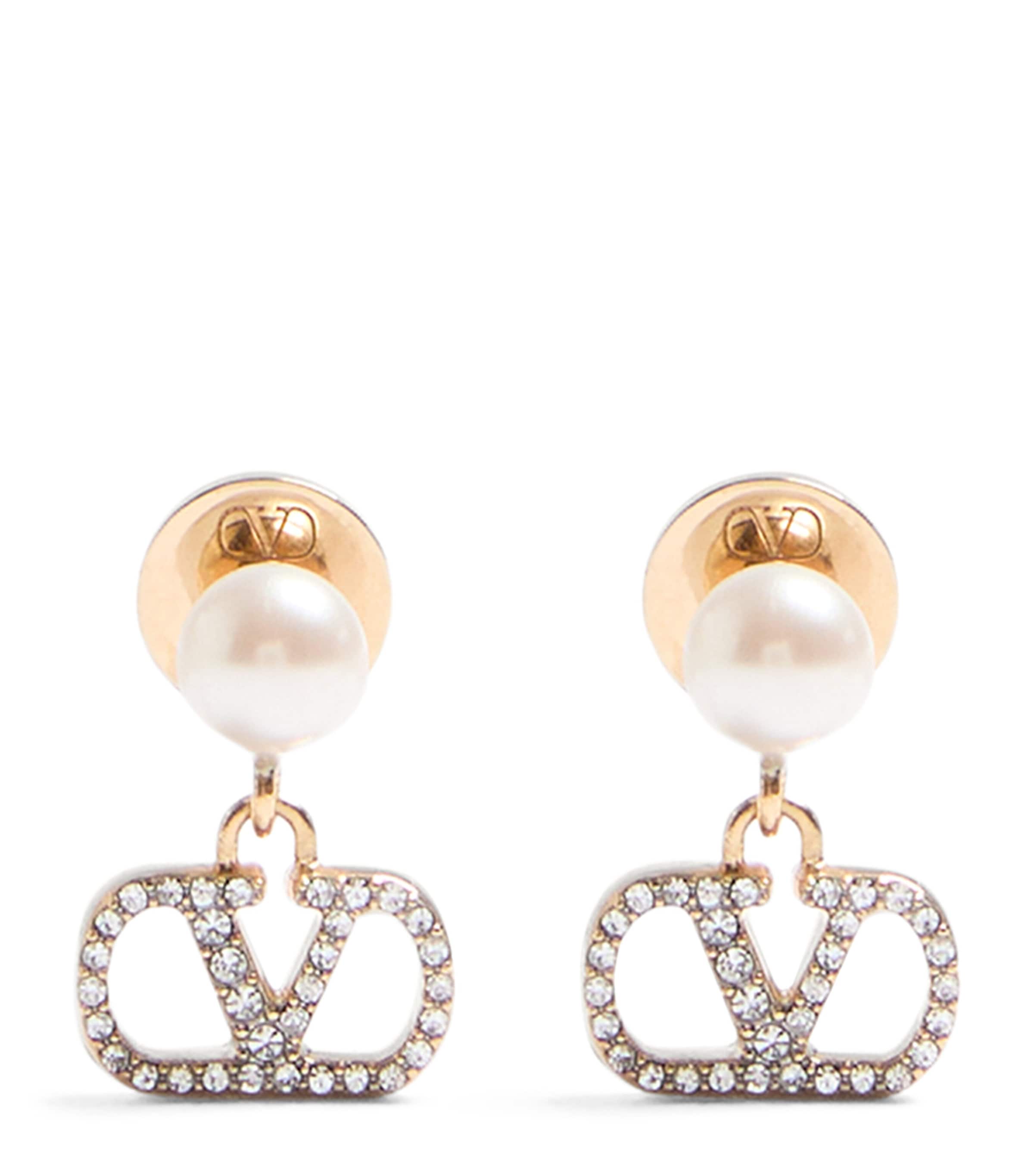 Valentino Swarovski Crystal-embellished Vlogo Signature Earrings In Gold