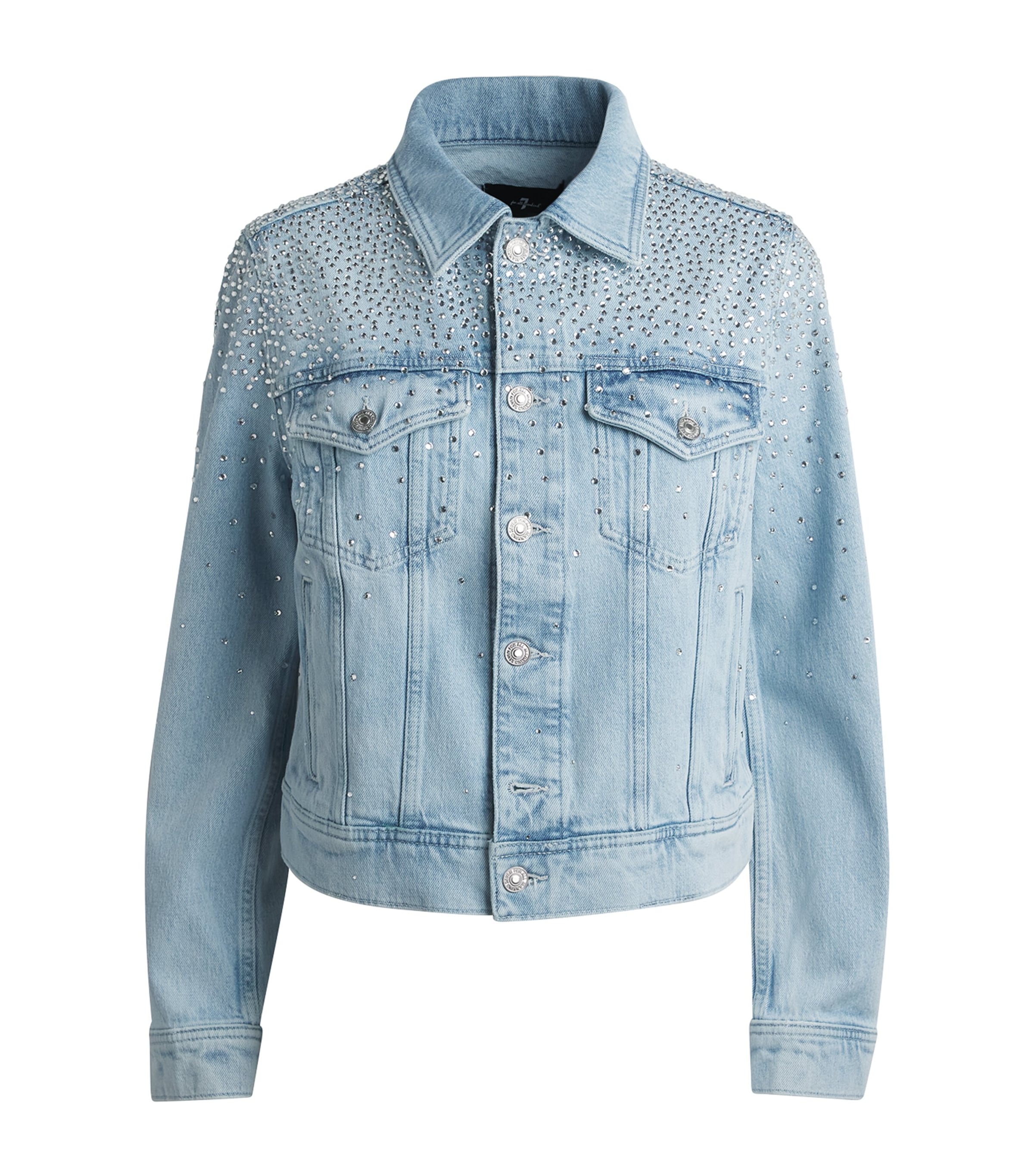 7 For All Mankind Womens Embellished Adi Trucker Denim Jacket Luminous Image 1