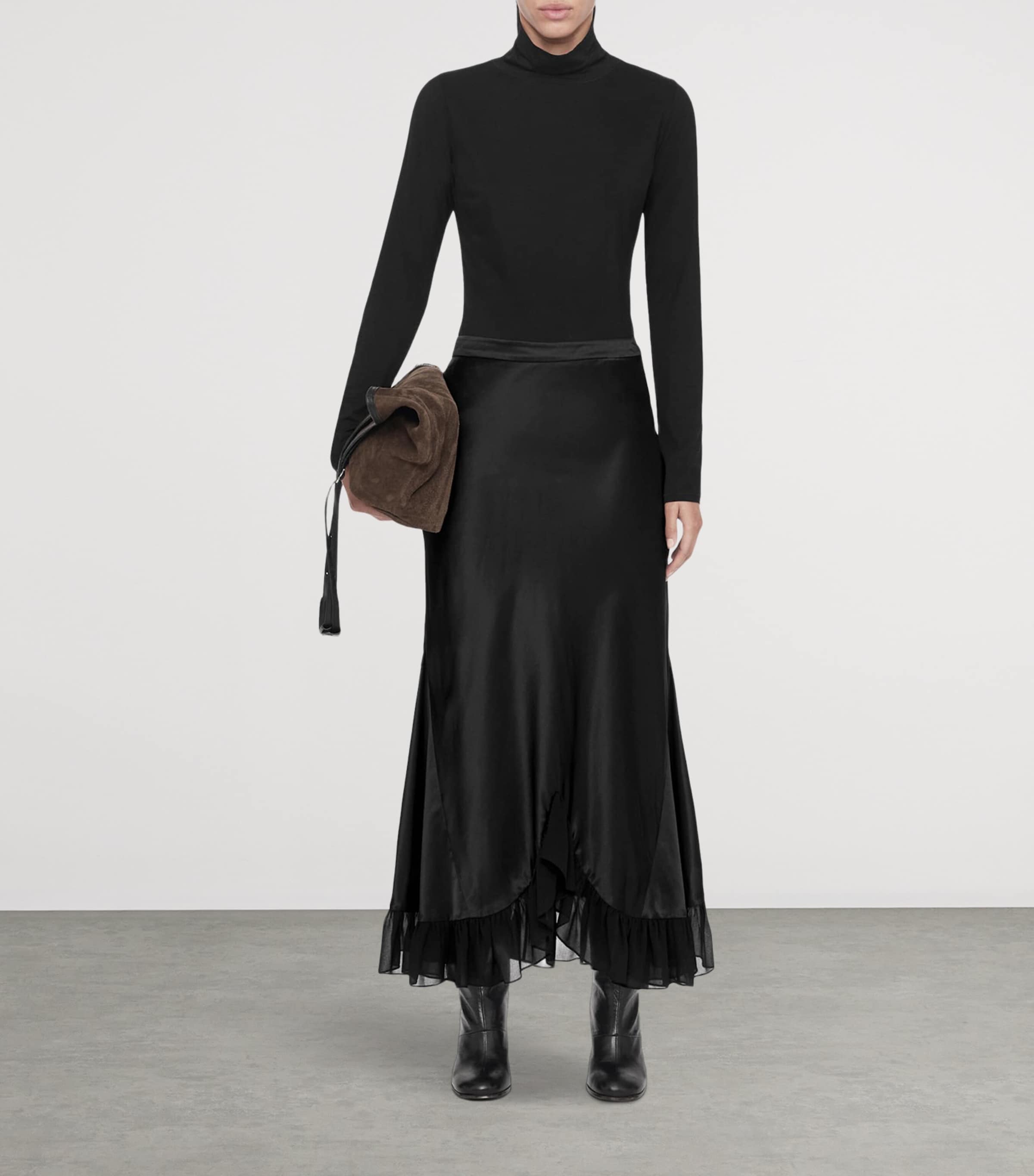 AllSaints Womens Satin Ruffle-Hem Irma Skirt Black Image 5