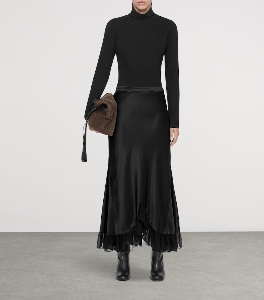AllSaints Womens Satin Ruffle-Hem Irma Skirt Black Image 5