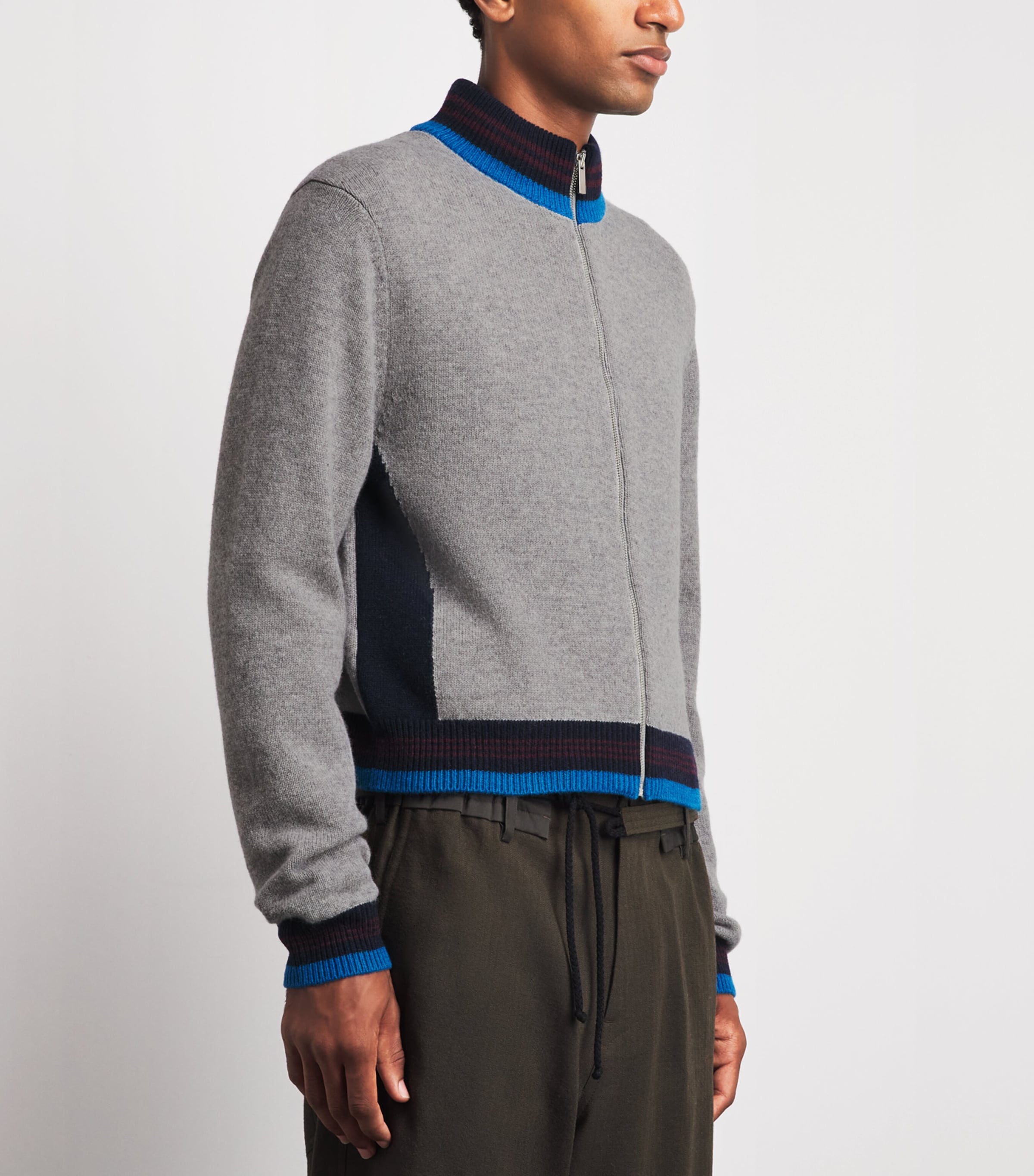System Mens Wool-Cotton Zip-Up Cardigan Grey Image 4