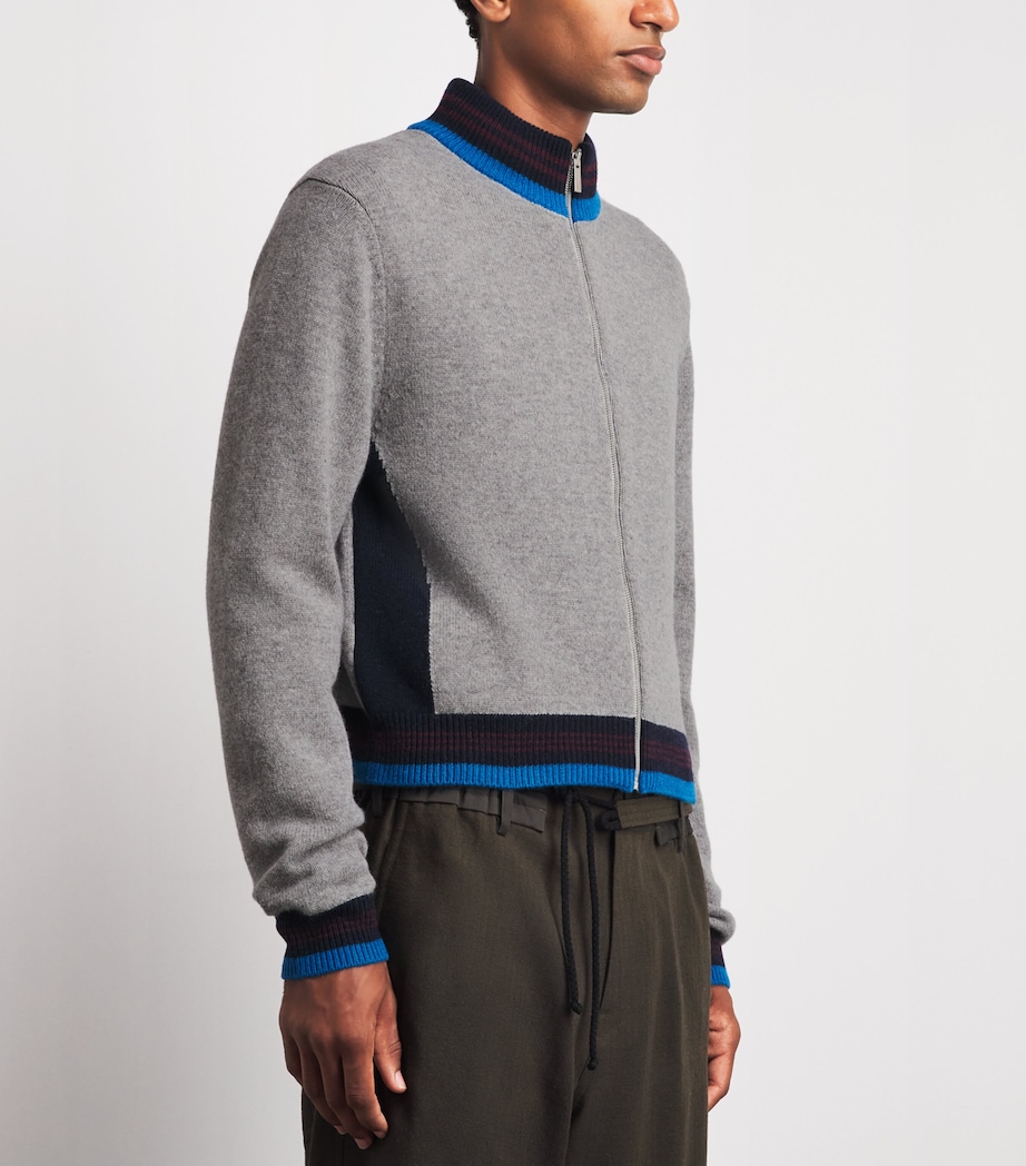System Mens Wool-Cotton Zip-Up Cardigan Grey Image 4