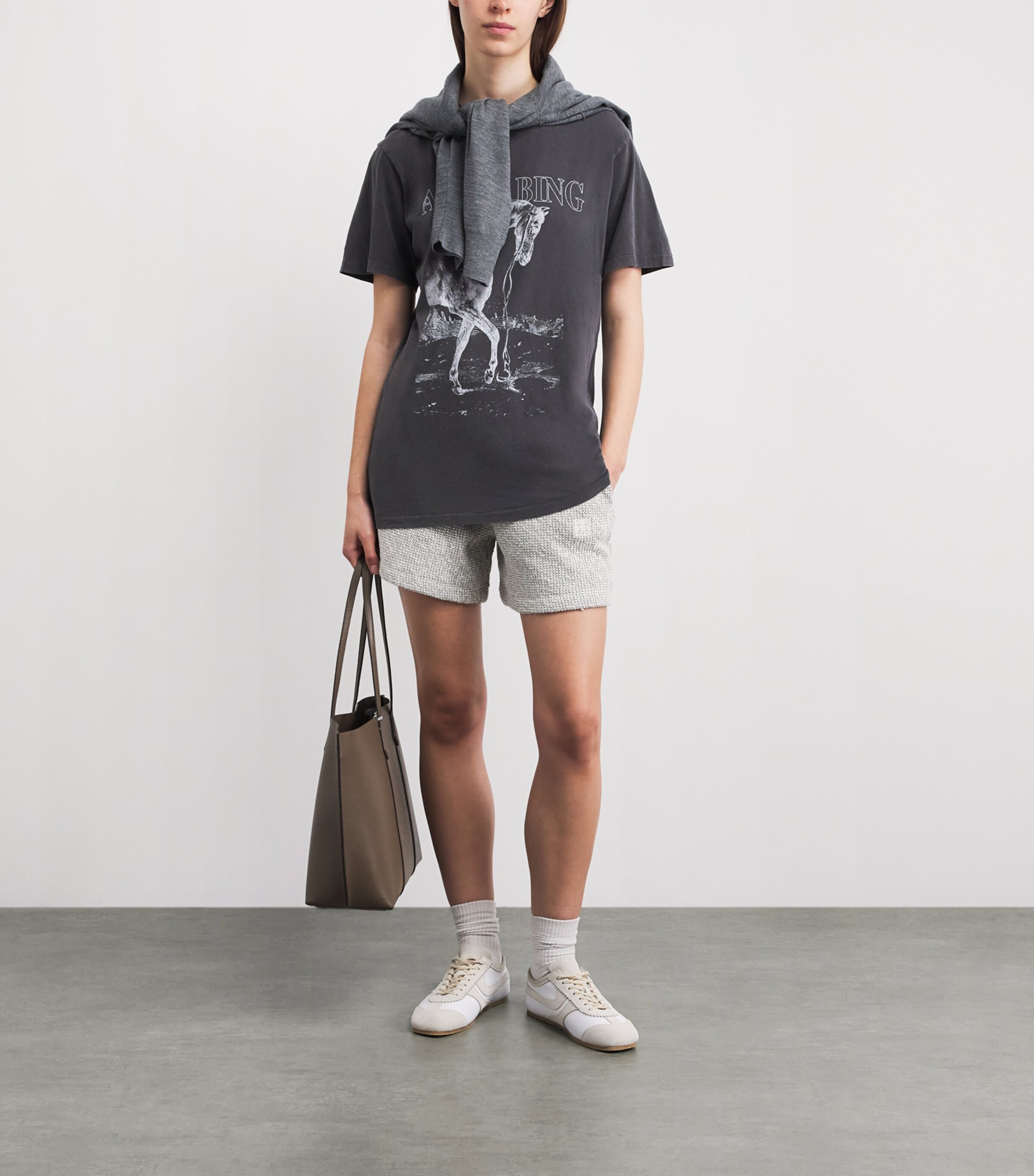 ANINE BING Womens Cotton Lili Graphic T-Shirt Washed Black Image 2