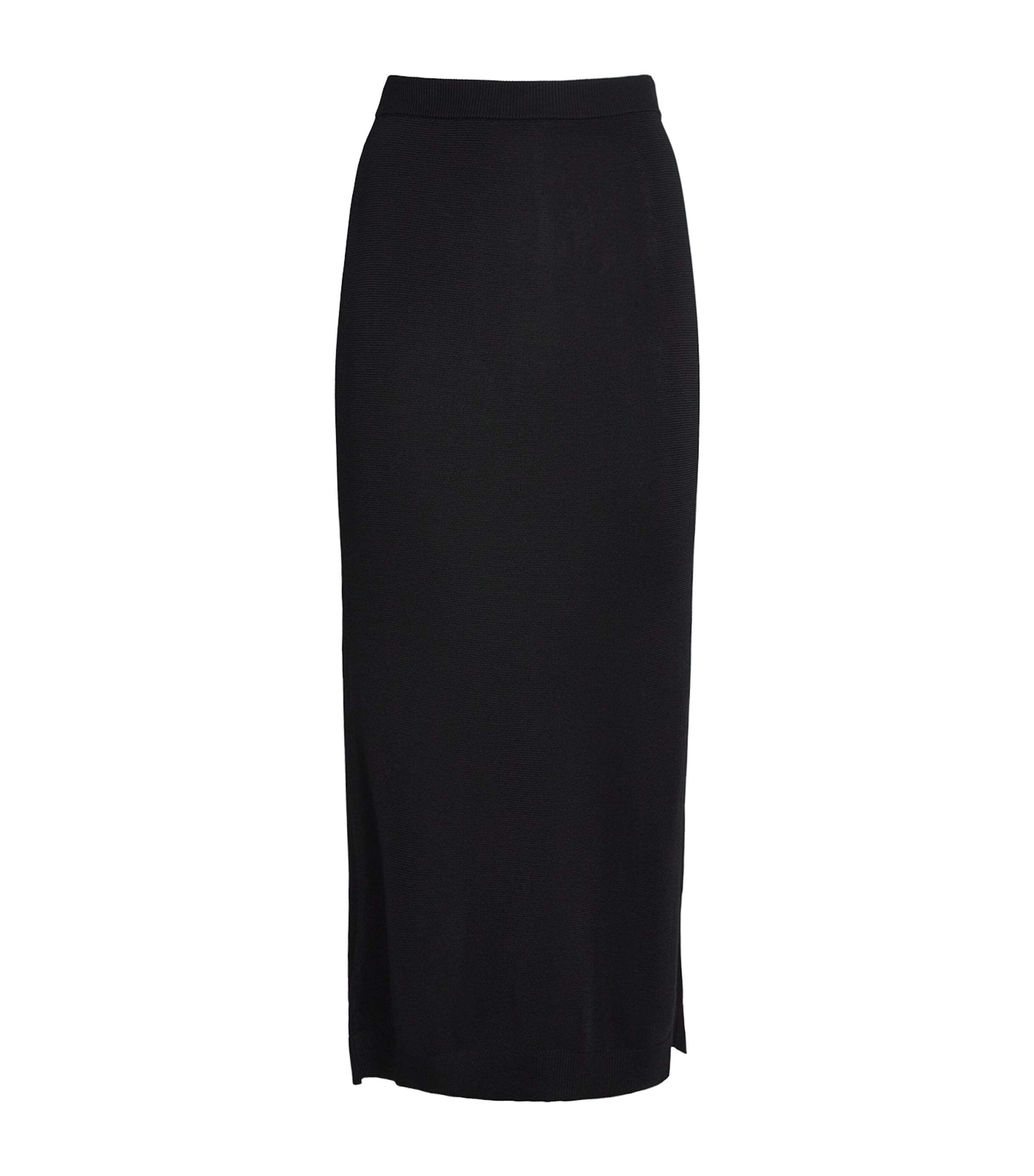 Knitted Column Midi Skirt 001 BLACK Image 1