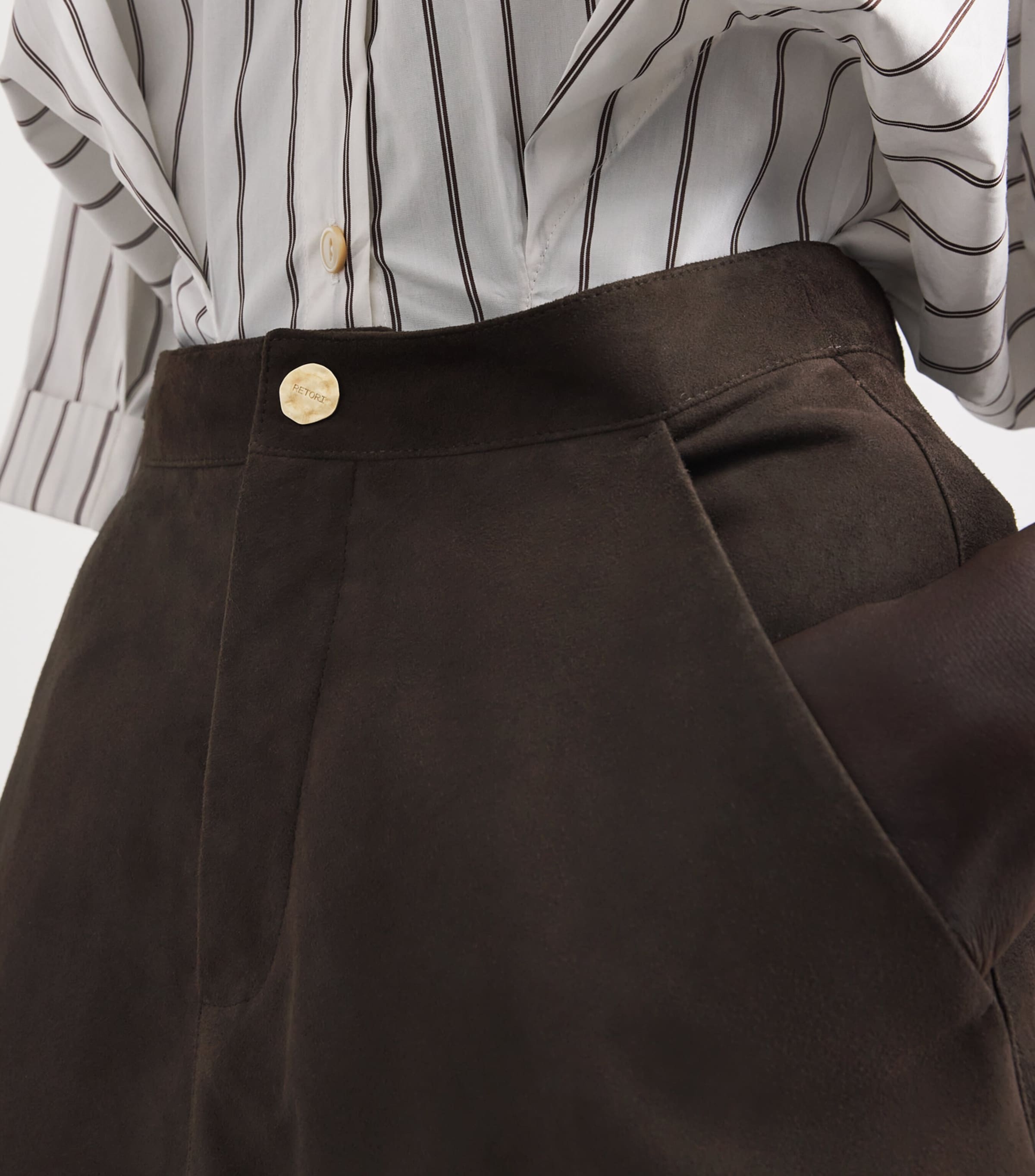 RETORI Womens Suede Straight Midi Skirt Chocolate Image 3