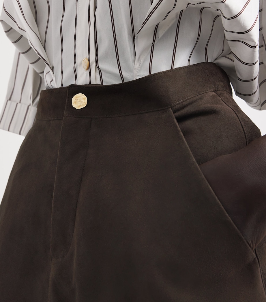 RETORI Womens Suede Straight Midi Skirt Chocolate Image 3