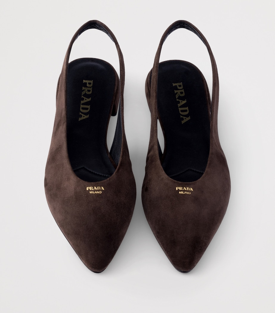 Prada Womens Suede Slingback Flats Brown Image 3