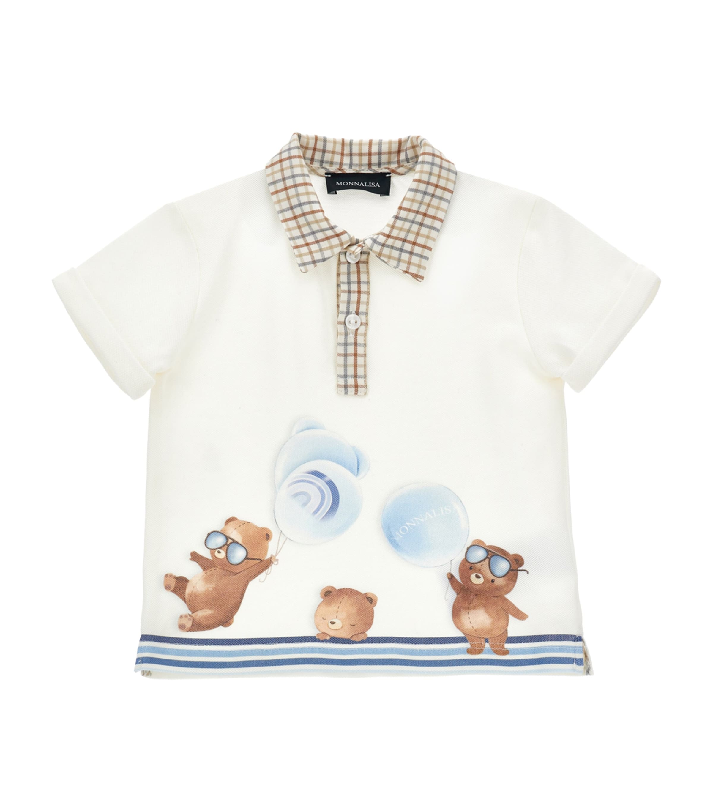 Monnalisa Cotton Printed Polo Shirt In White