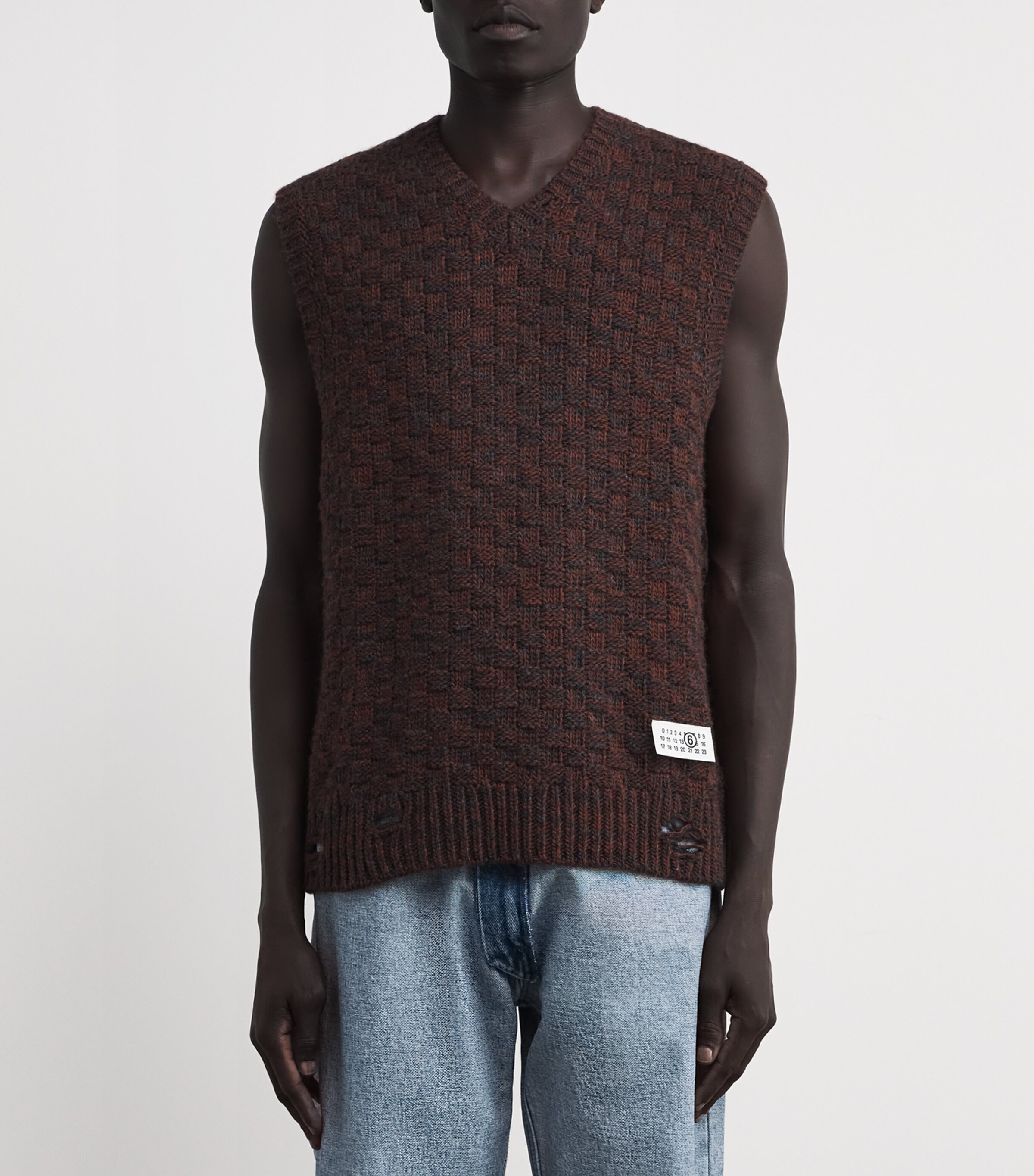 MM6 Maison Margiela Mens Virgin Wool-Blend Sweater Vest Brown Image 3