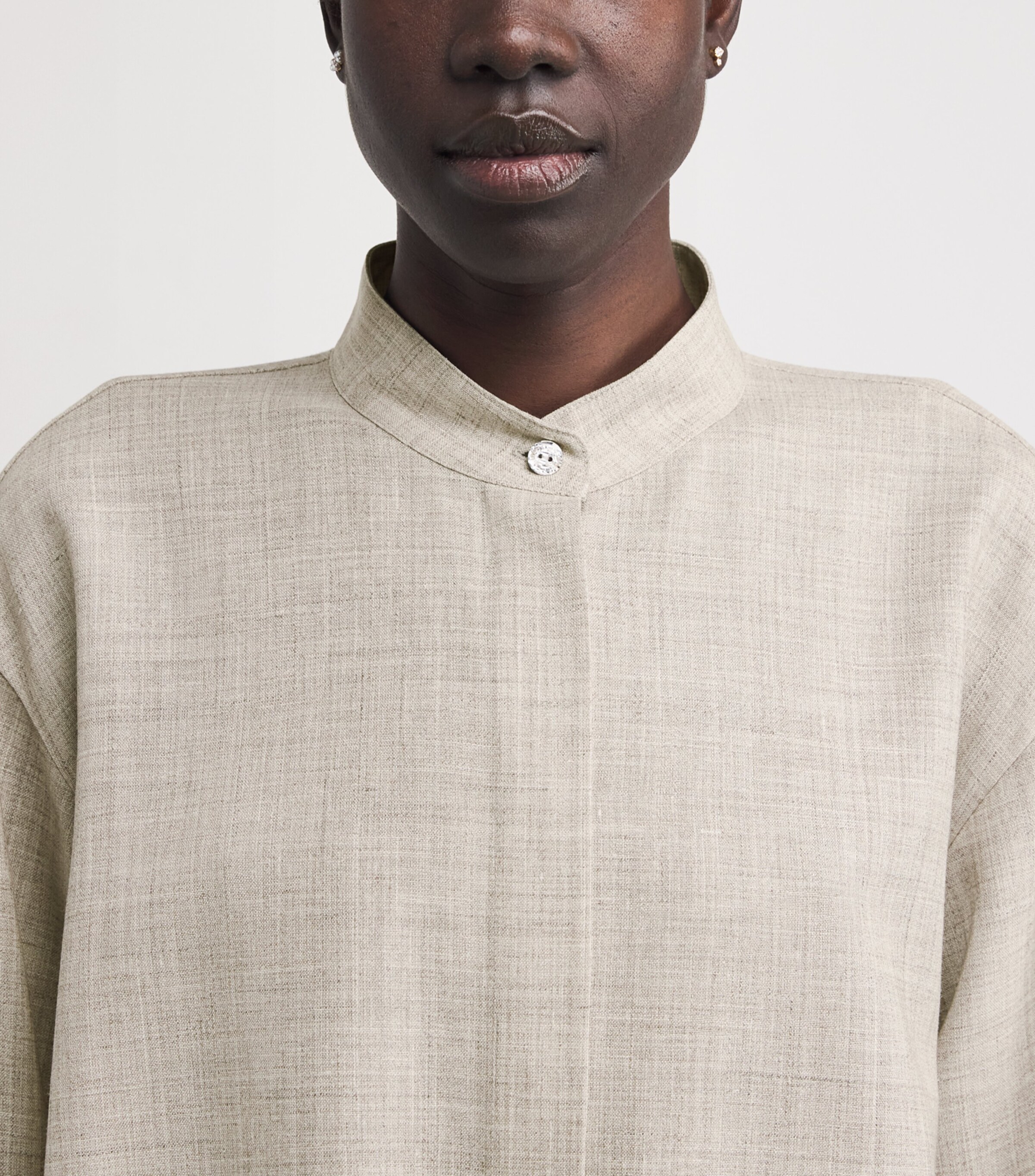 Wool-Silk-Linen Embellished Shirt TAUPE MULTI Image 7