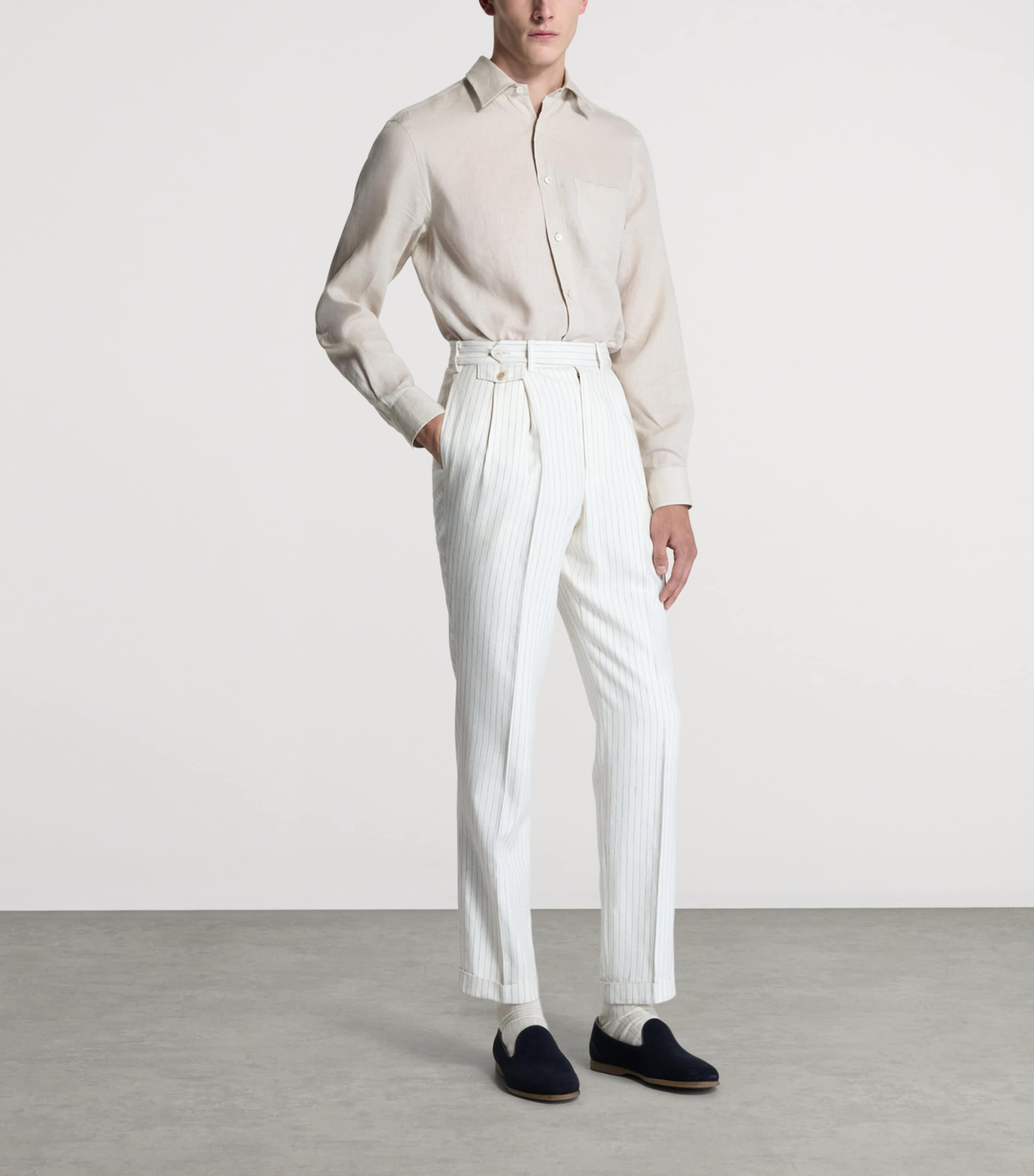 Dunhill Mens Linen Pinstripe Tailored Trousers Image 2