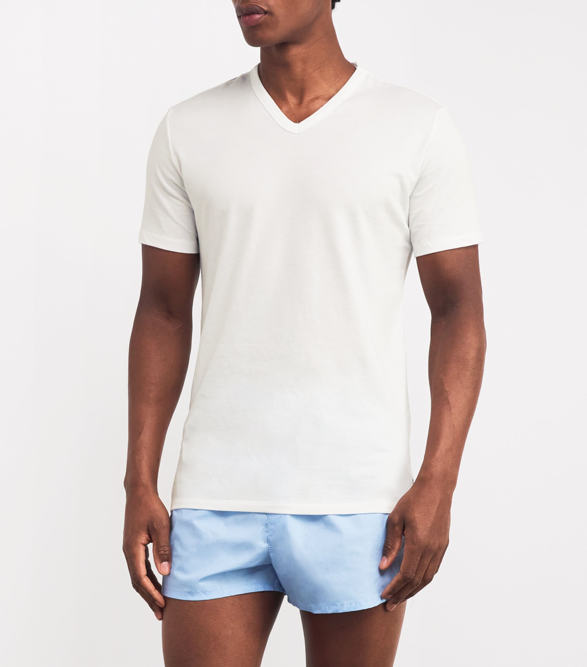 Stretch-Cotton V-Neck T-Shirts (Pack of 3) 100-WHITE Image 2