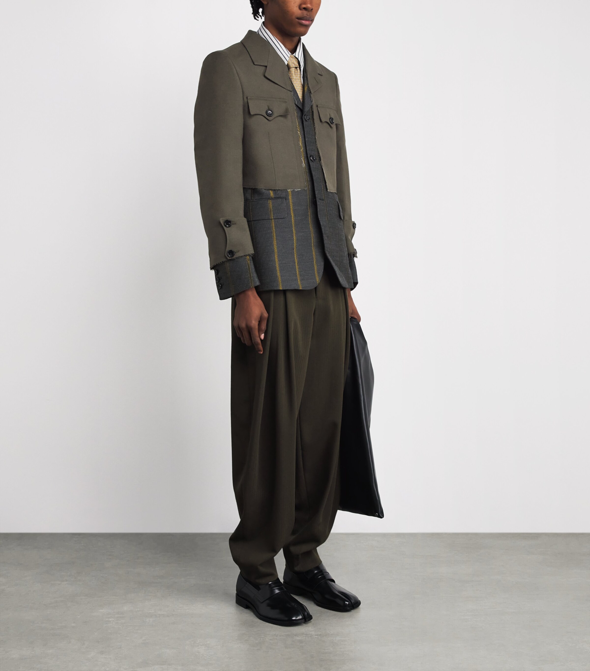 Deconstructed Stripe Military Blazer GRAY/KHAKI X KHAKI Image 2
