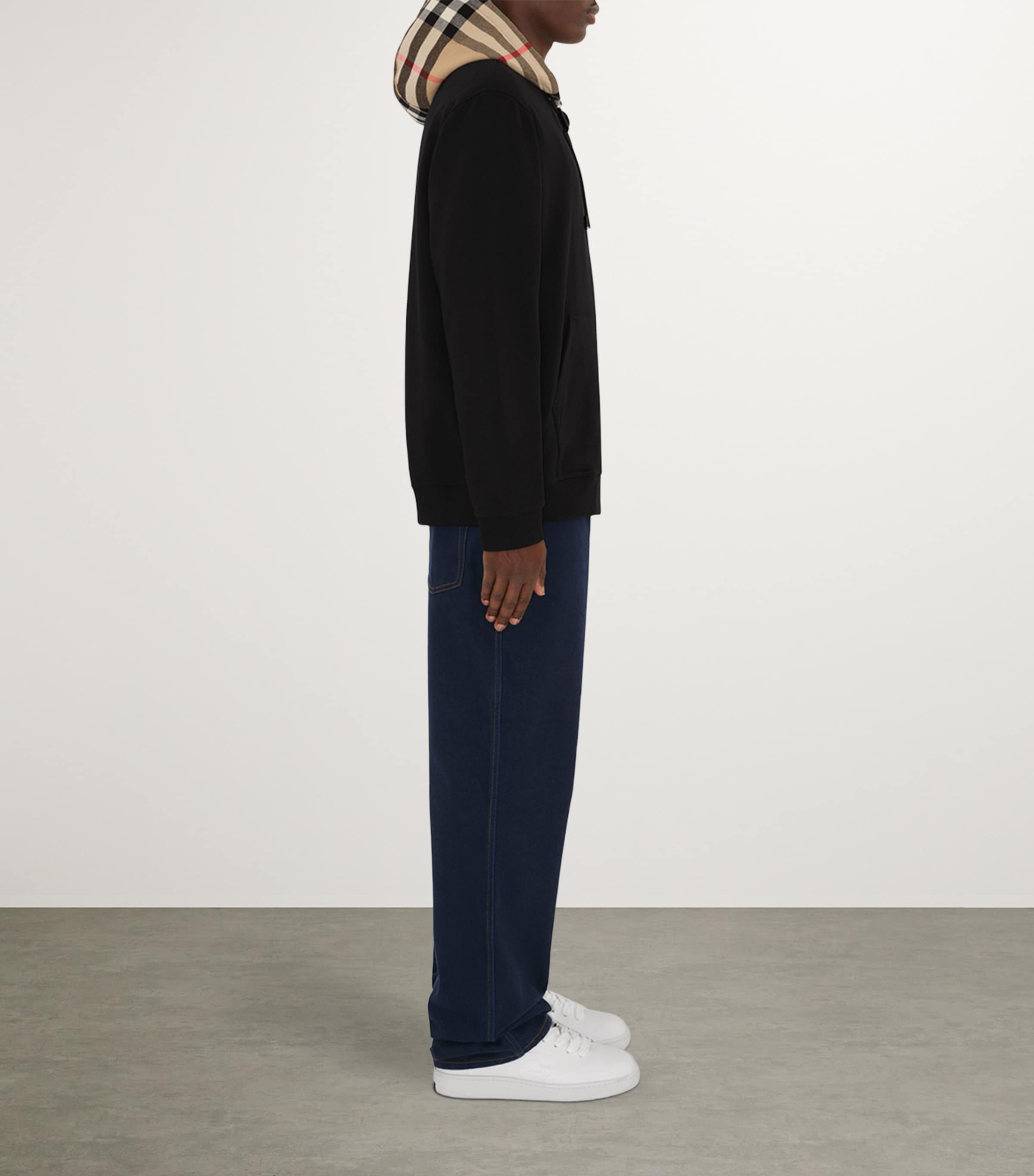 Check-Trim Zip-Up Hoodie BLACK Image 3