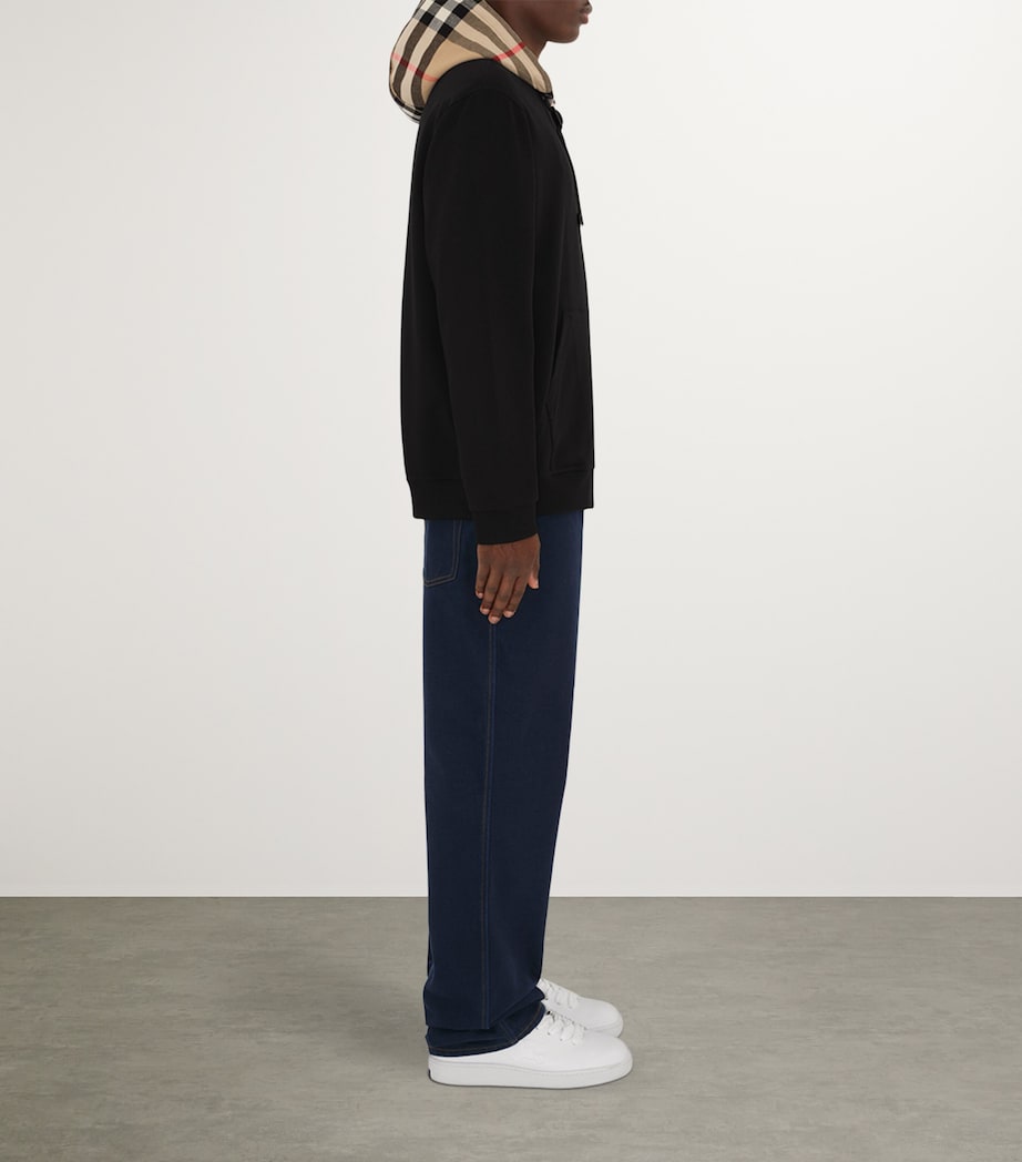 Check-Trim Zip-Up Hoodie BLACK Image 3