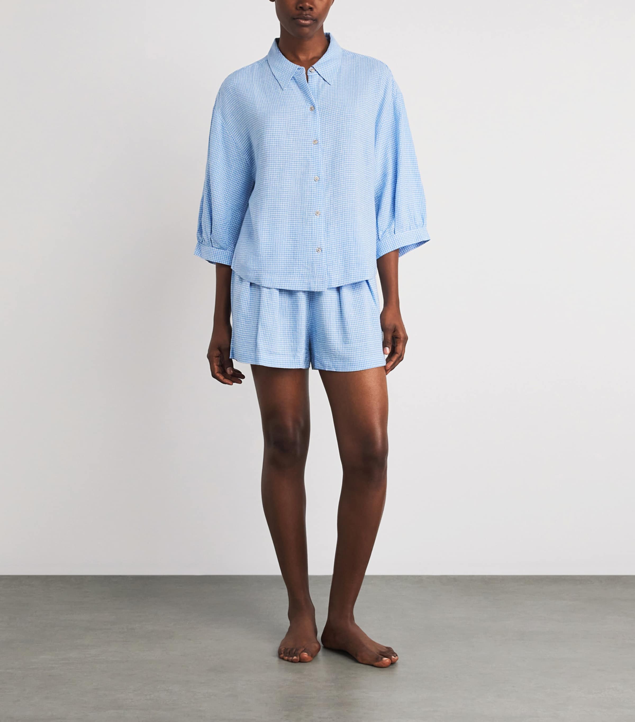 Eberjey Womens Linen-Blend Gingham Pyjama Top Gwsb Gingham Wh Image 2