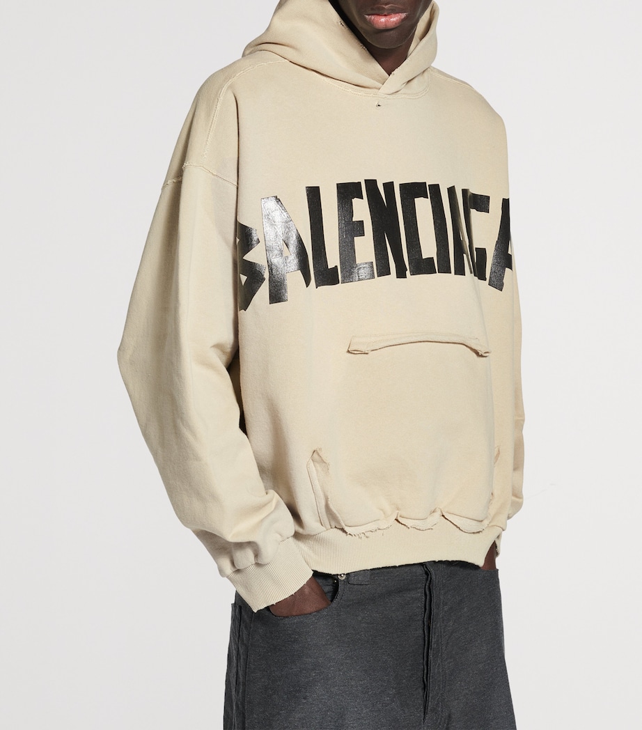 Cotton Distressed Tape Logo Hoodie 9501 Image 2