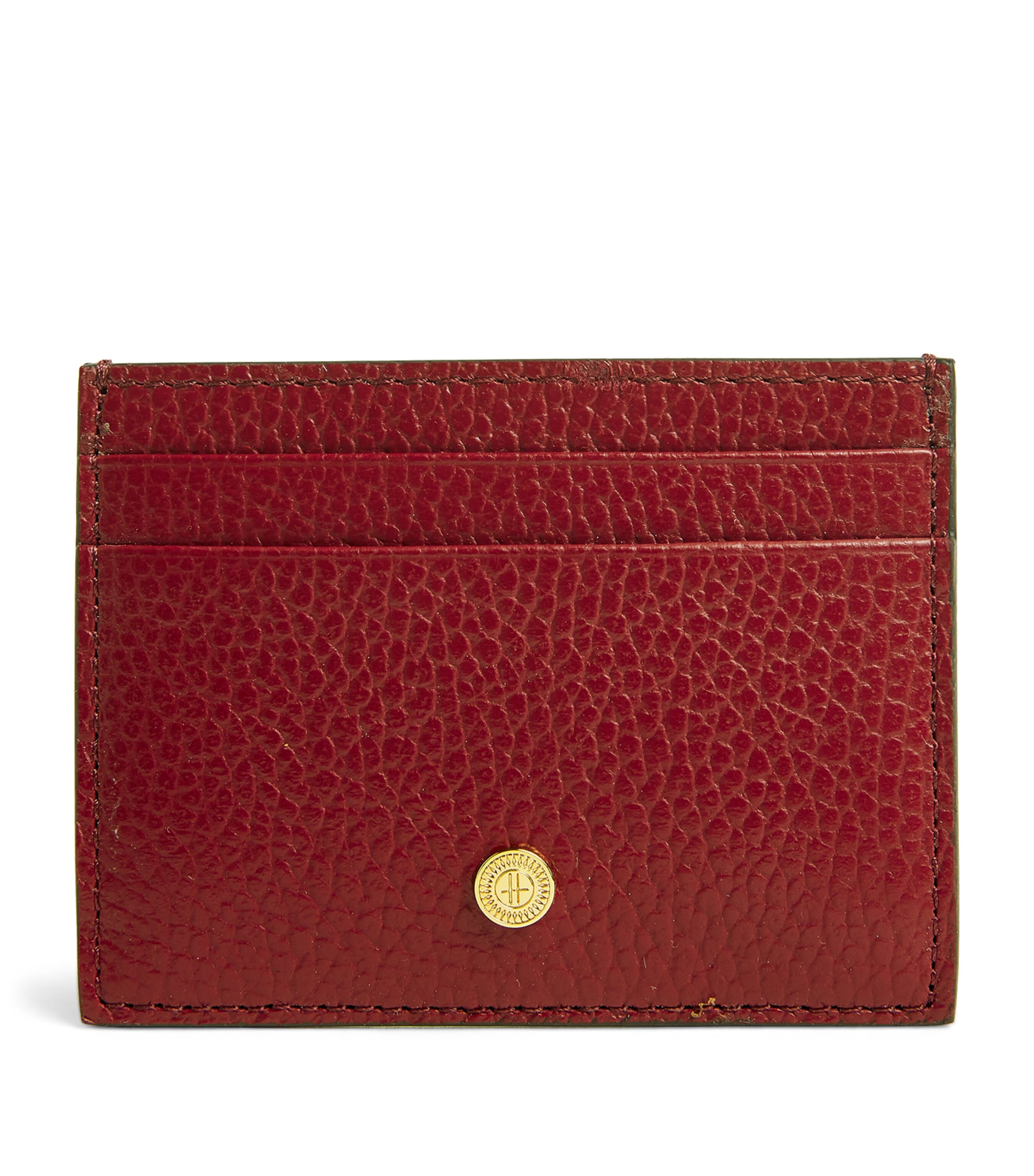 Harrods Grained Leather Card Holder In Burgundy