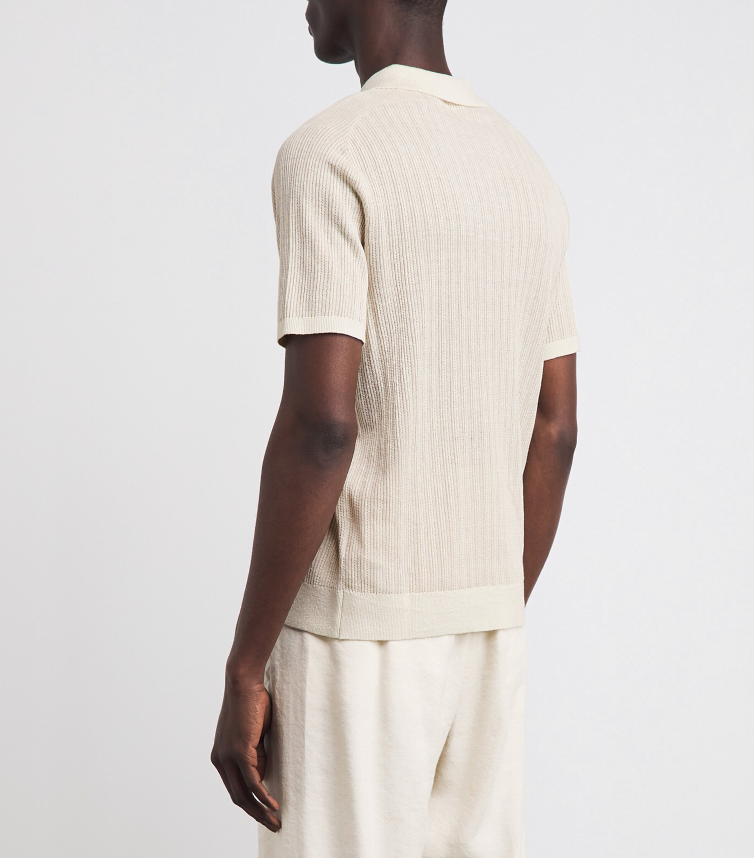 Simkhai Mens Rib-Knit Open-Collar Polo Shirt Off White Multi Image 5