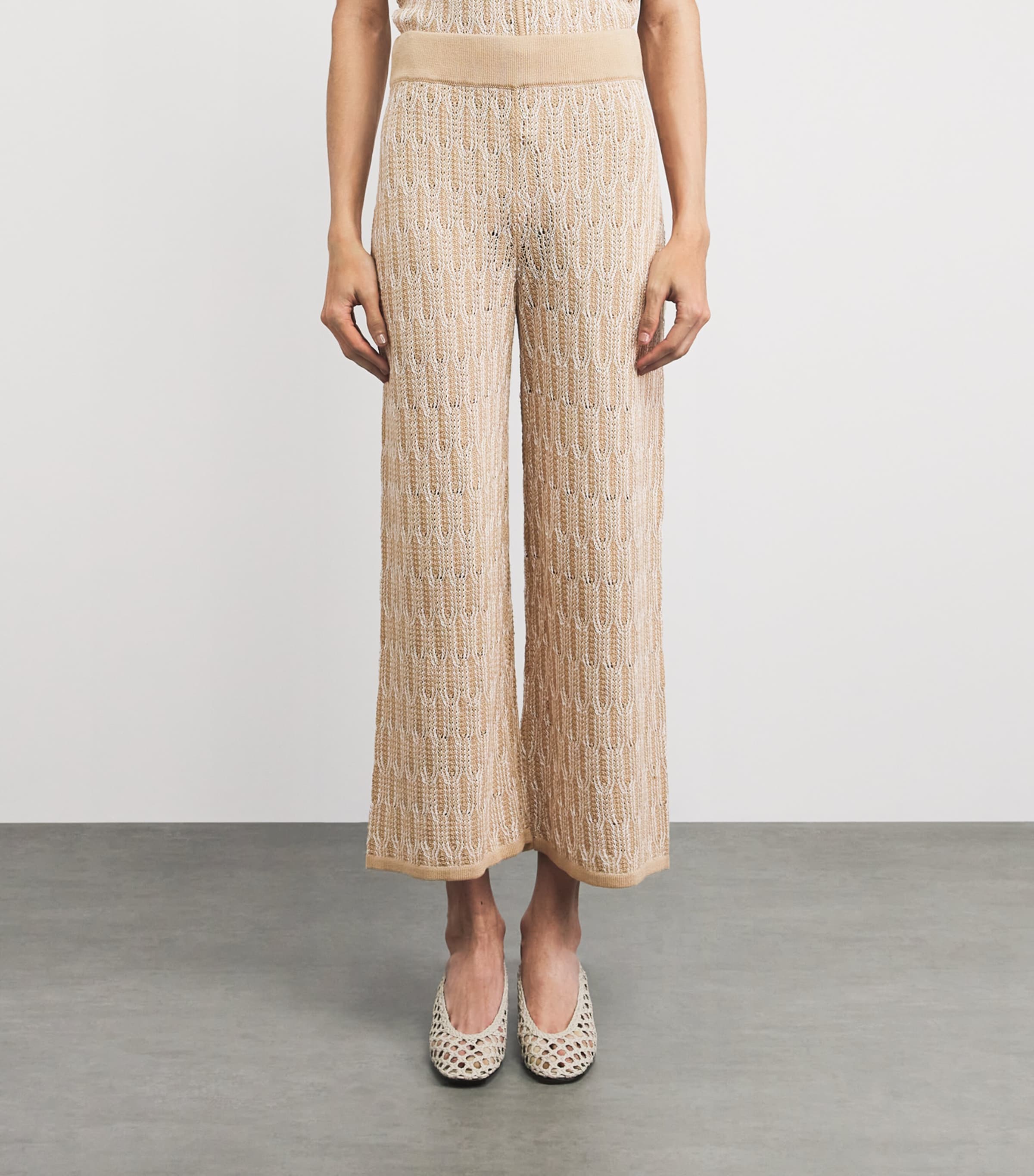 Lafayette 148 Womens Cotton Lace-Knit Wide-Leg Trousers Natum Natural Multi Image 4