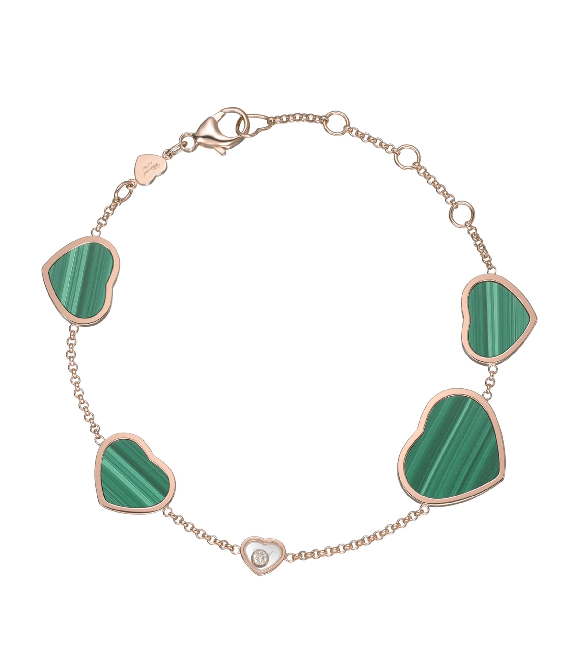 Rose Gold, Diamond and Malachite Happy Hearts Bracelet 18K ROSE GOLD Image 1