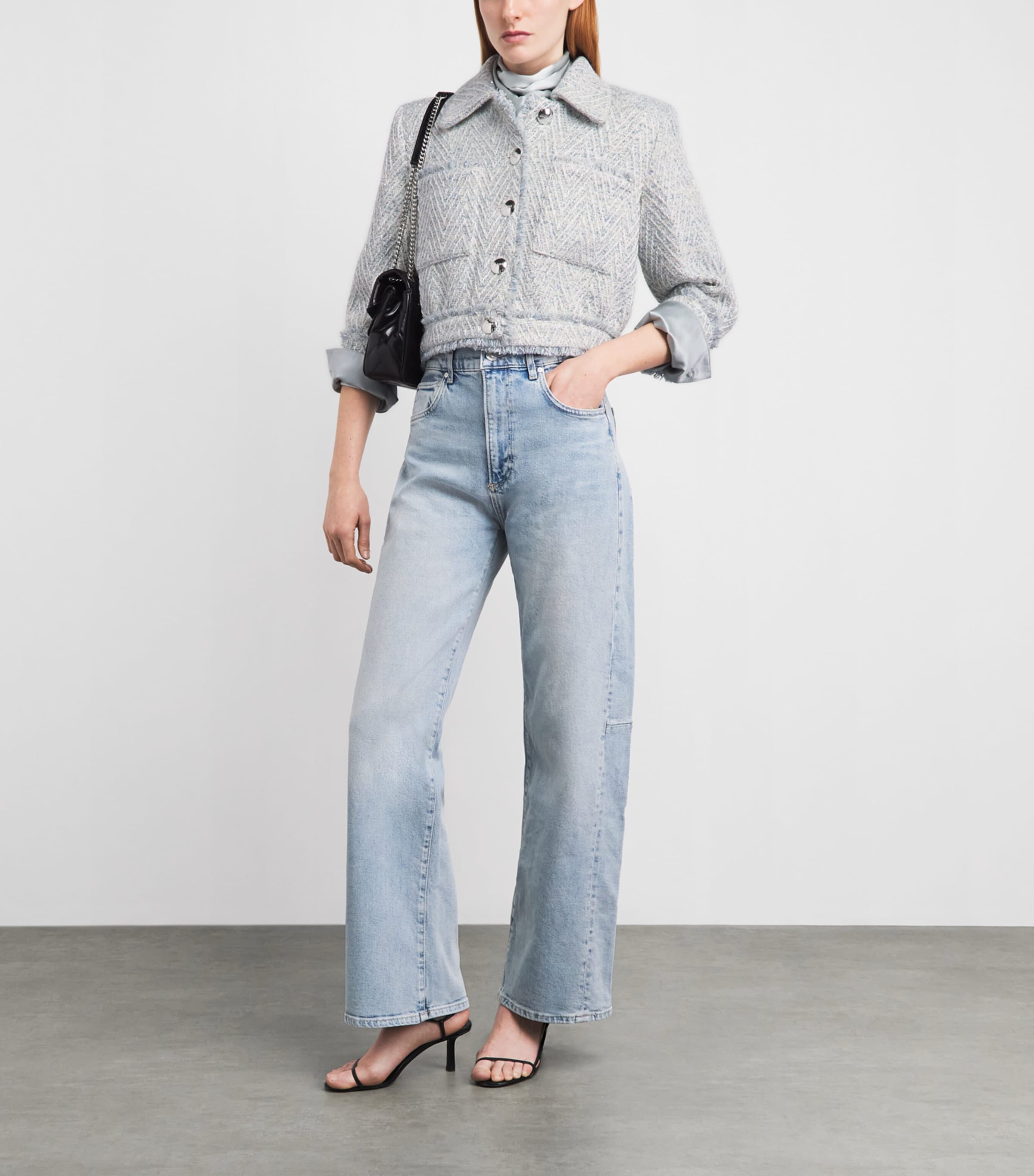 L'Agence Womens Tweed Chevron Jacket Lt Blue/ivory Chvron Image 2