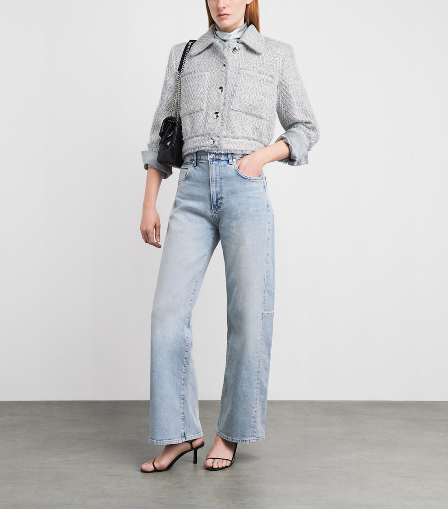 L'Agence Womens Tweed Chevron Jacket Lt Blue/ivory Chvron Image 2