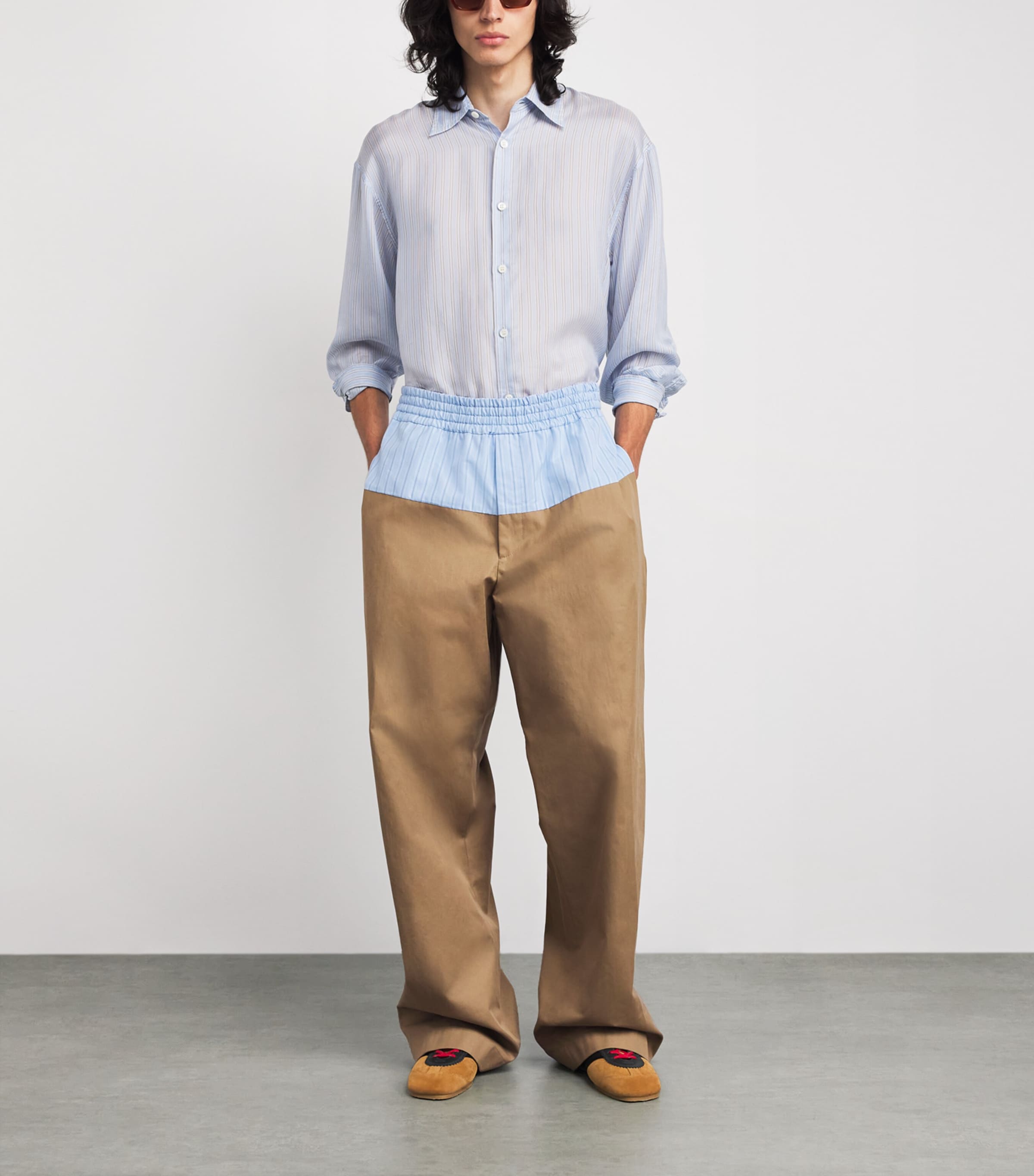 DRIES VAN NOTEN Mens Cotton Panelled Trousers Camel Image 2
