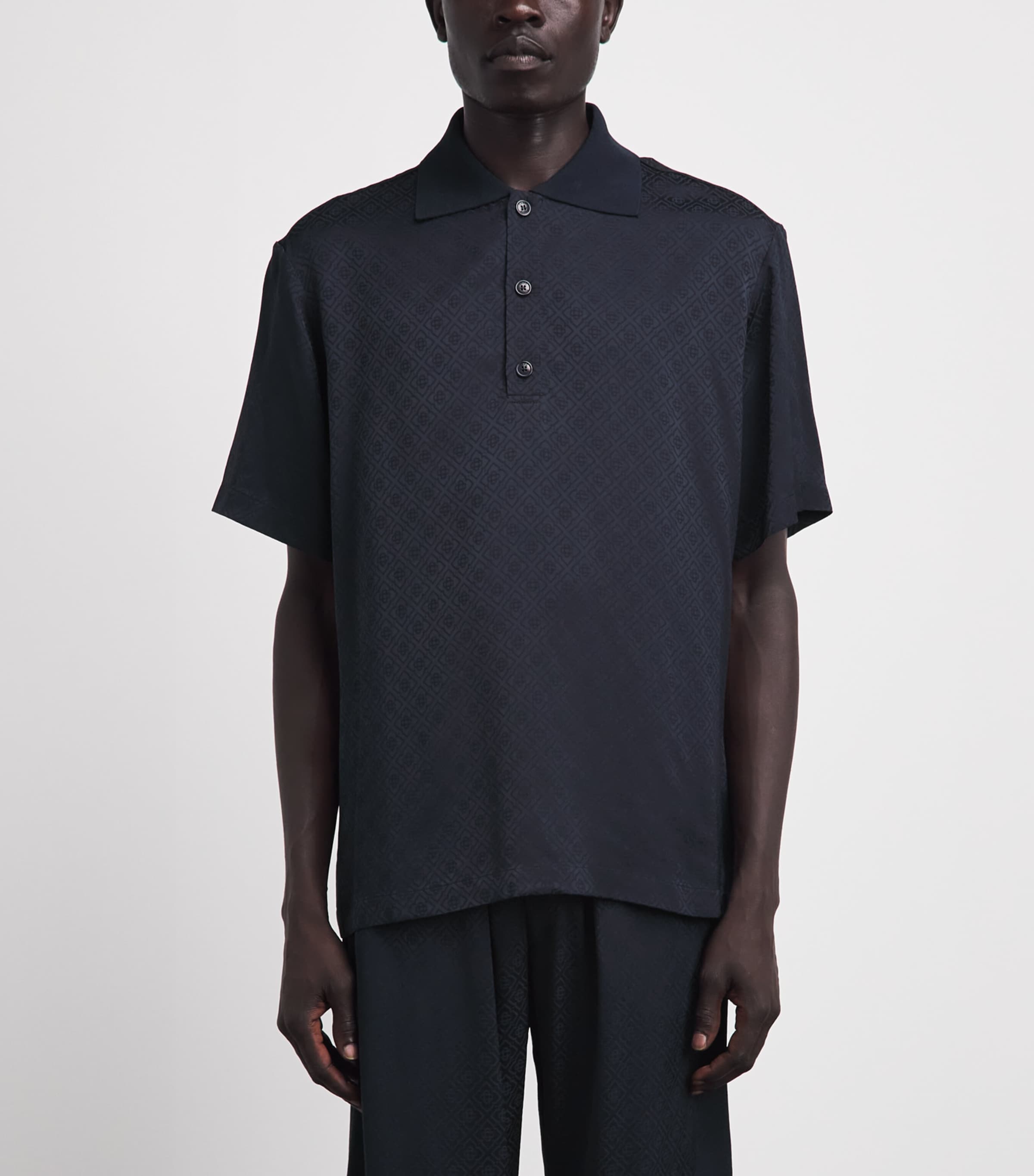 Casablanca Mens Monogram-Jacquard Polo Shirt Dark Navy Image 4
