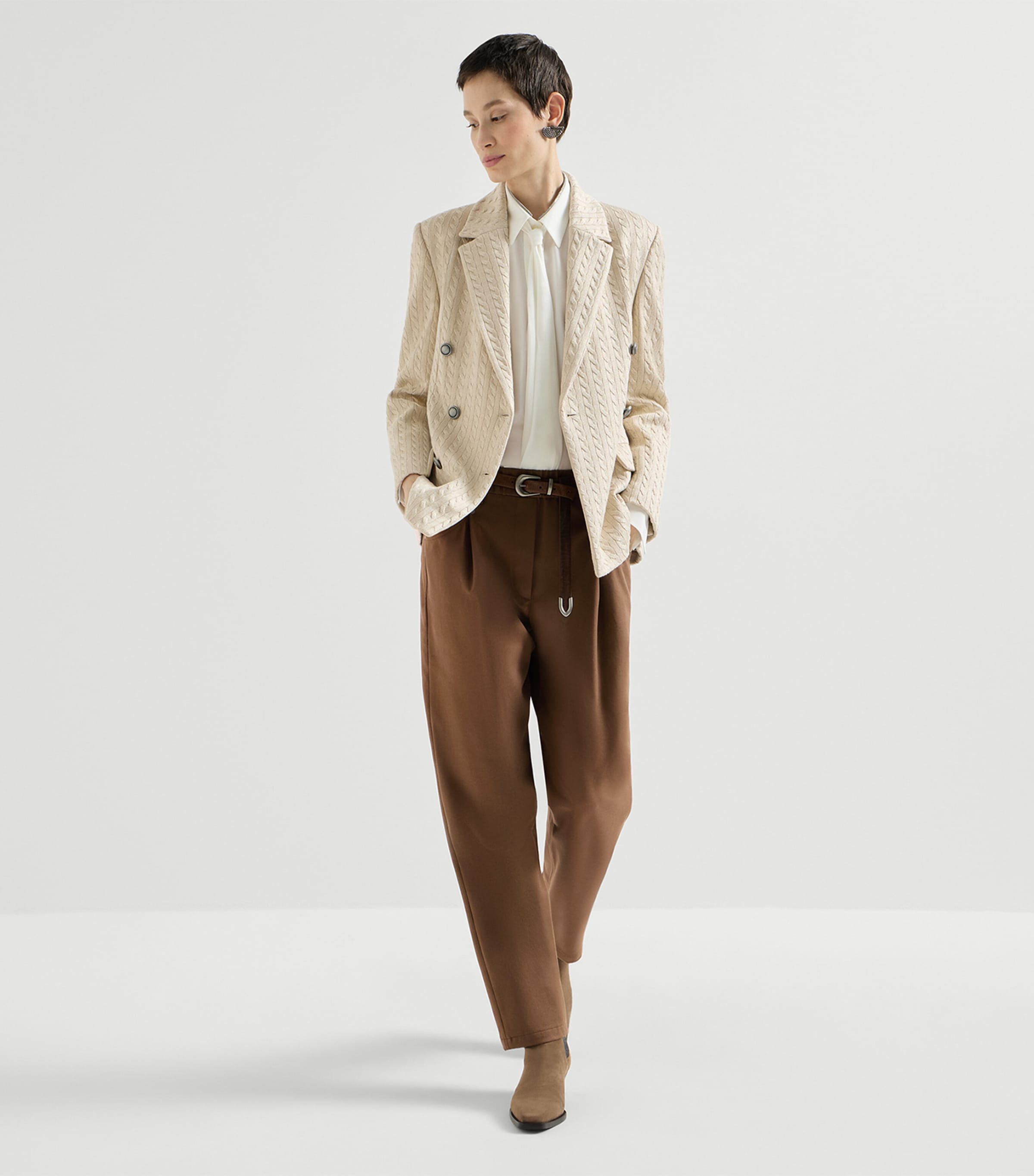 Brunello Cucinelli Womens Stretch-Cotton Pleated Trousers Image 4