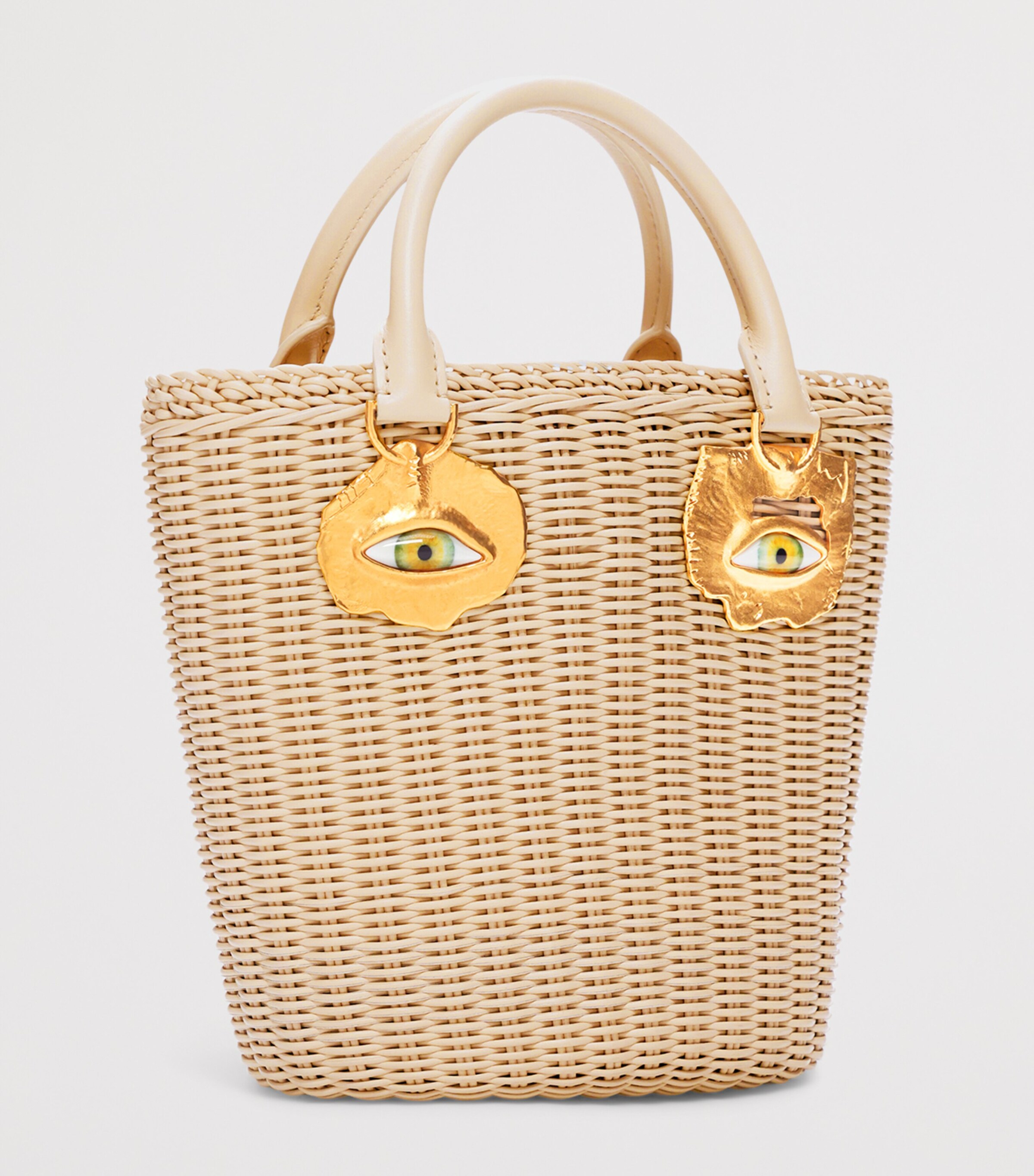 Schiaparelli Calfskin Wicker Face Bucket Bag Beige Image 2