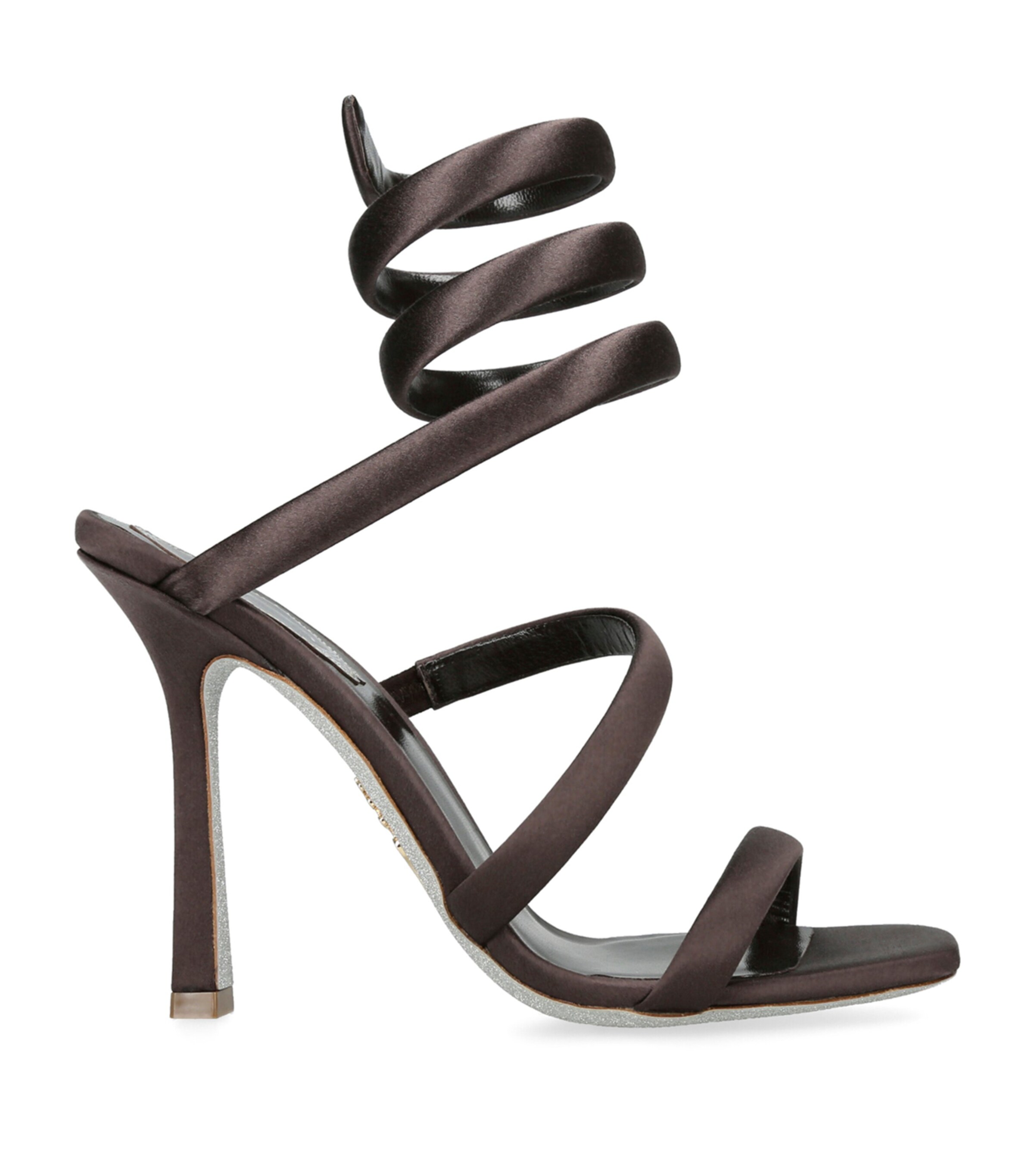 René Caovilla Satin Cleo Heeled Sandals 105 Dark Brown Image 1