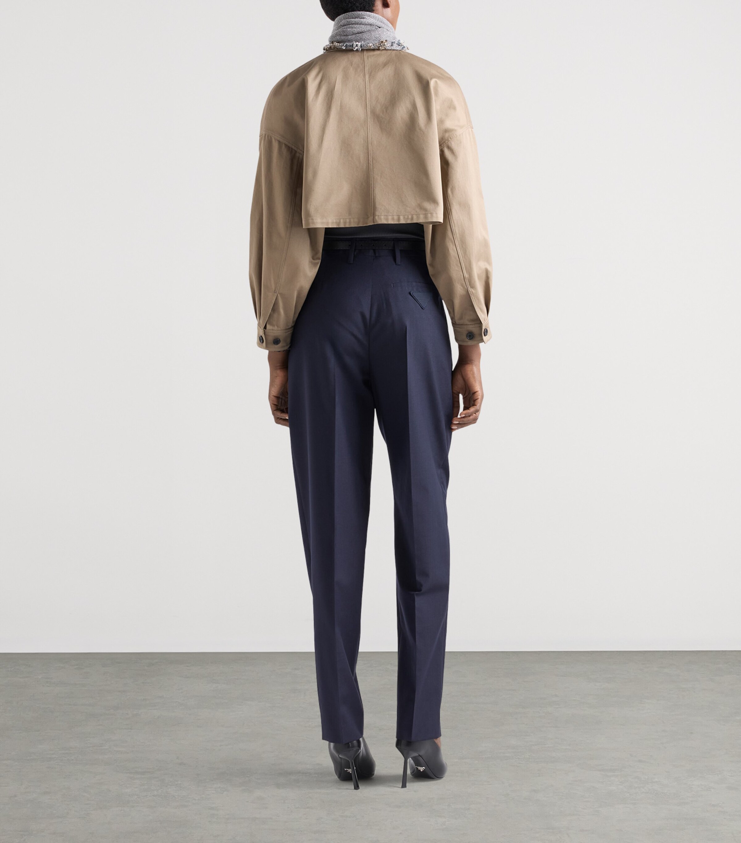 Prada Womens Cotton Cropped Blouson Jacket Grey Image 5