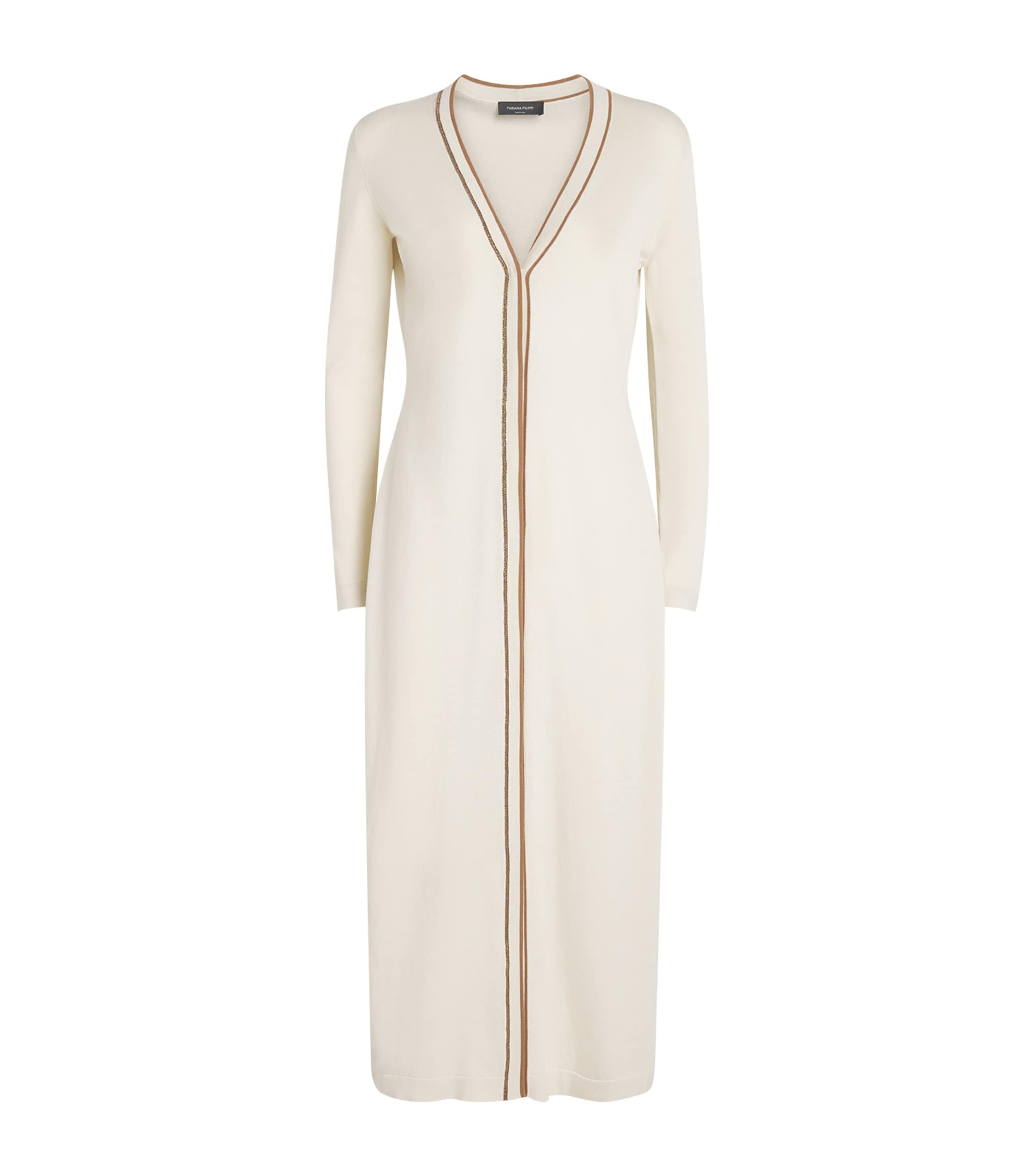 Fabiana Filippi Womens Organic Cotton Longline Cardigan Burro/vimini Image 1