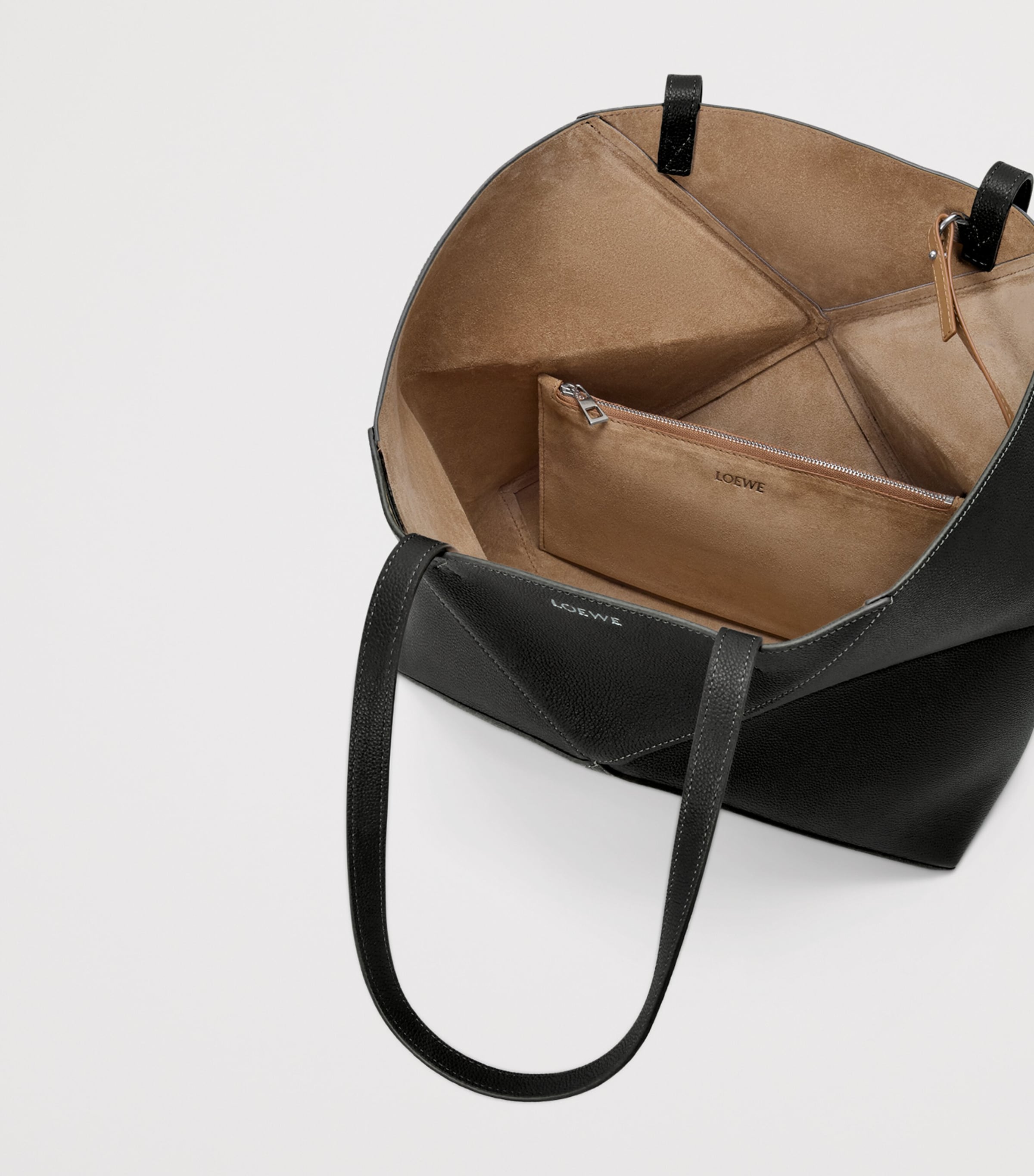 Medium Leather Puzzle Fold Tote Bag BLACK Image 5