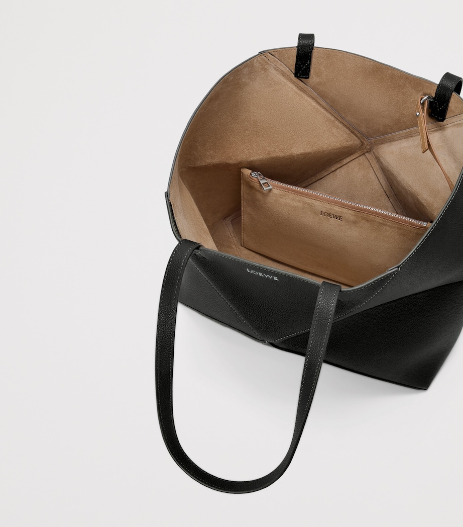 Medium Leather Puzzle Fold Tote Bag BLACK Image 5