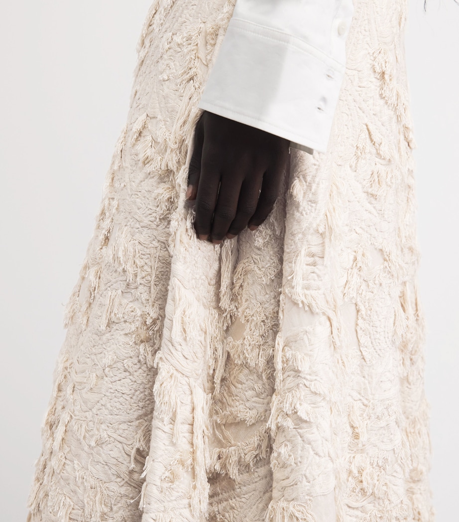 CAMILLA AND MARC Womens Jacquard Fringed Tundra Midi Skirt Stone Image 3
