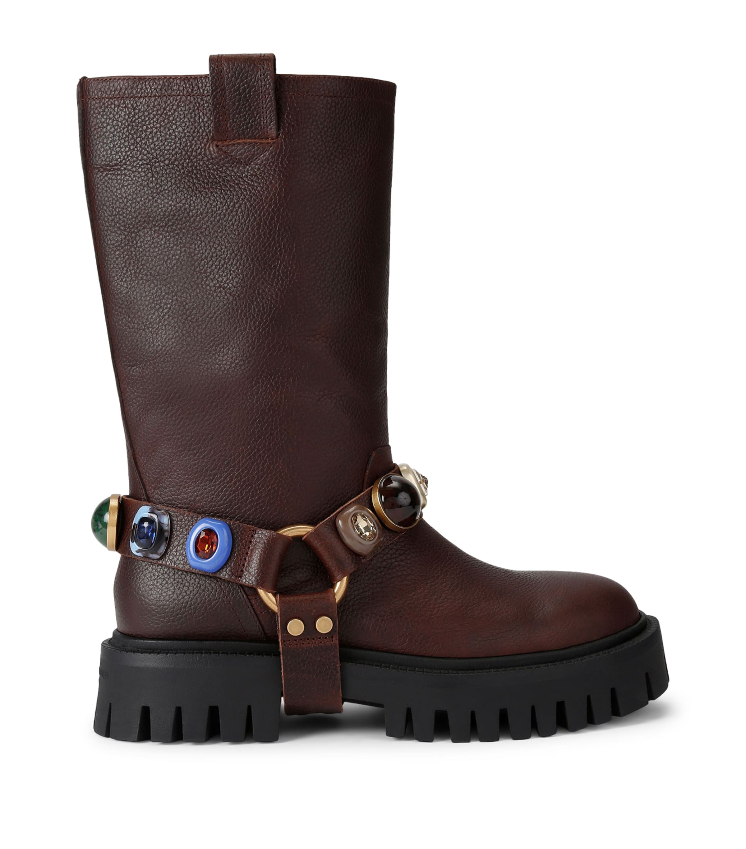 Kurt Geiger London Leather LouLou Harness Biker Boots 40 Brown Image 1
