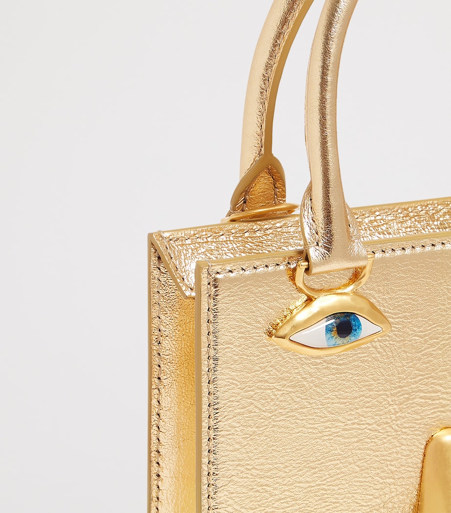 Schiaparelli Mini Metallic Leather Face Top-Handle Bag Gold Image 6