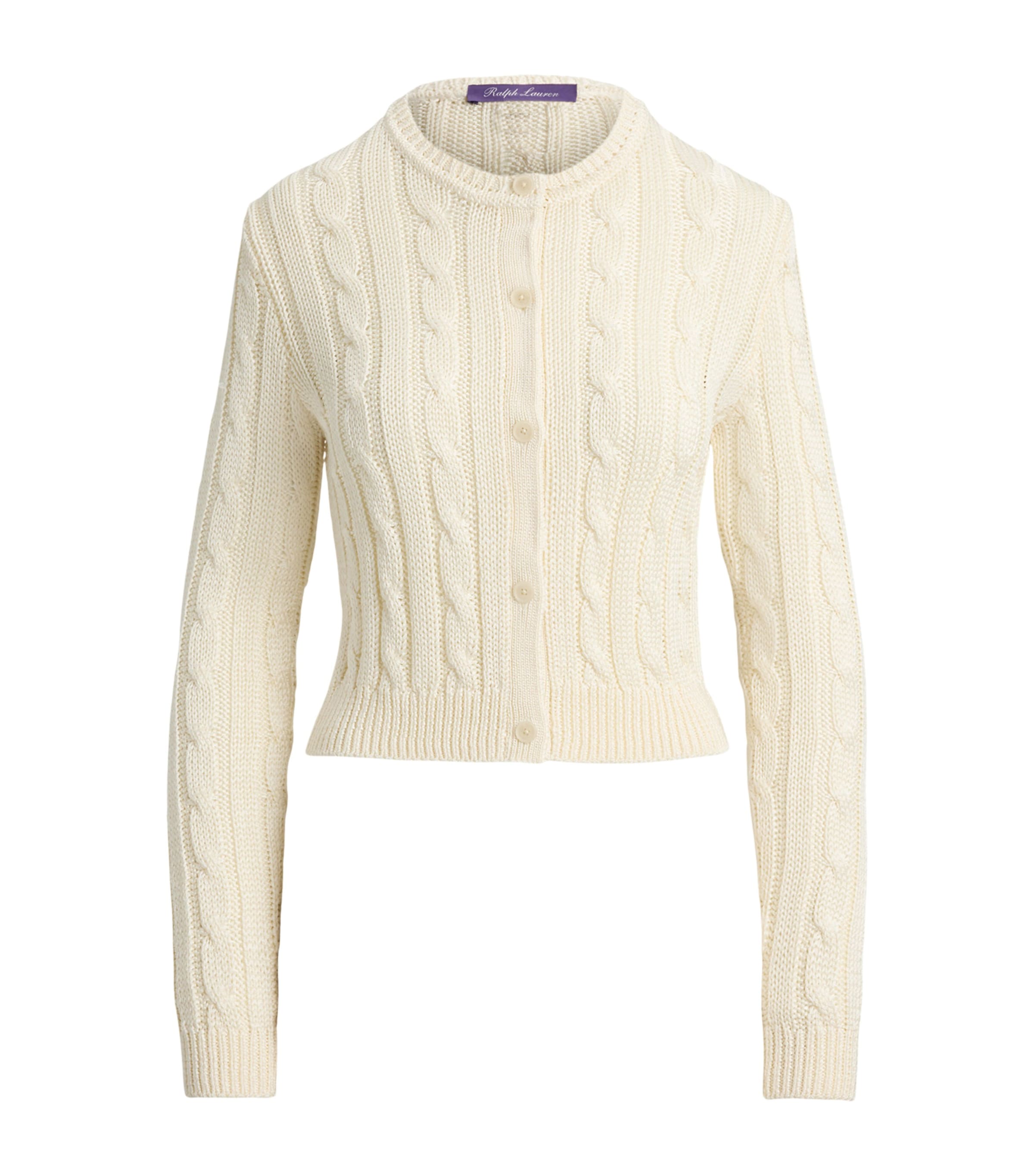 Ralph Lauren Collection Womens Silk Cable-Knit Cropped Cardigan Natural Image 1