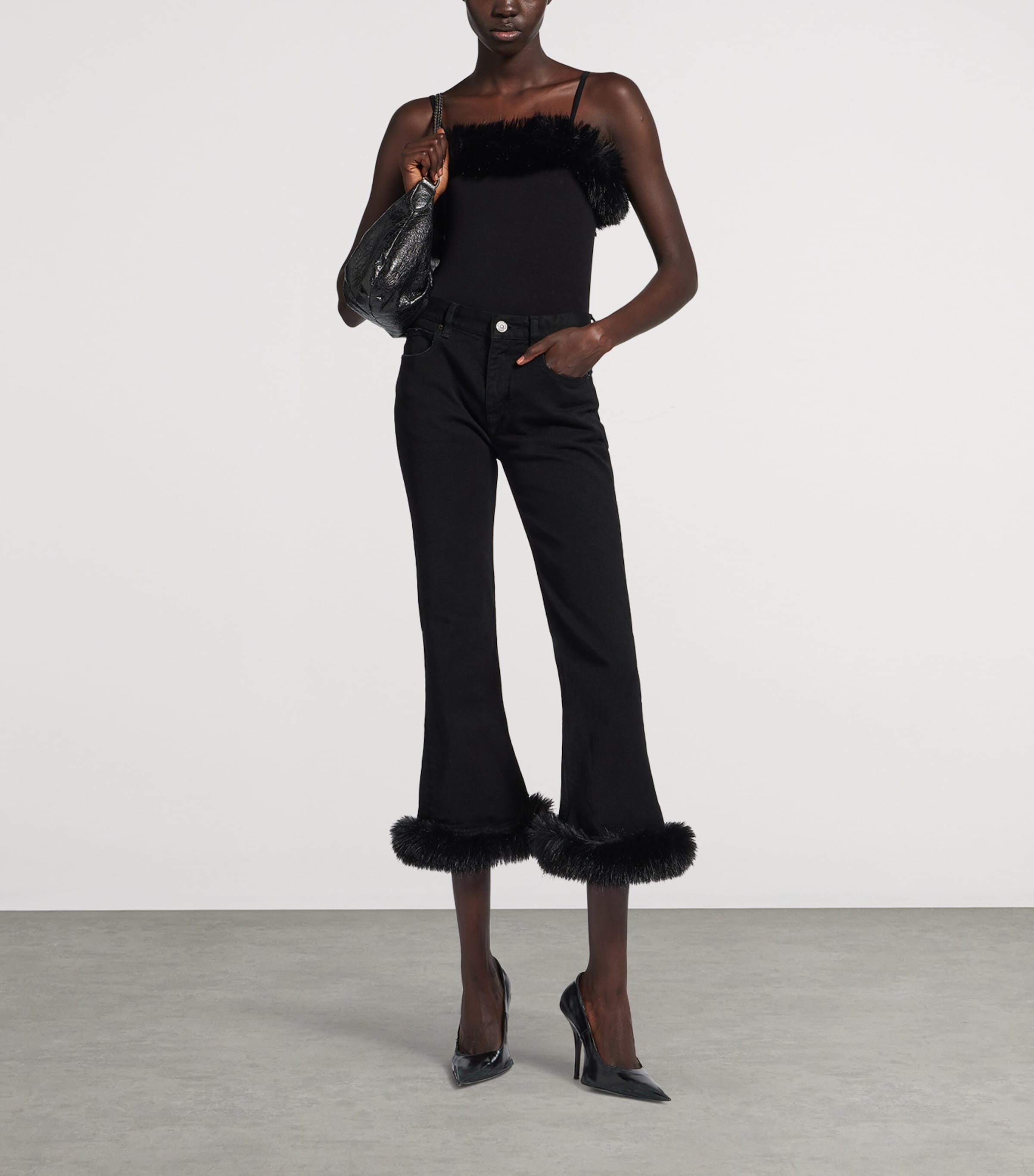 Faux Fur-Trim Capri Trousers 1105 Image 2