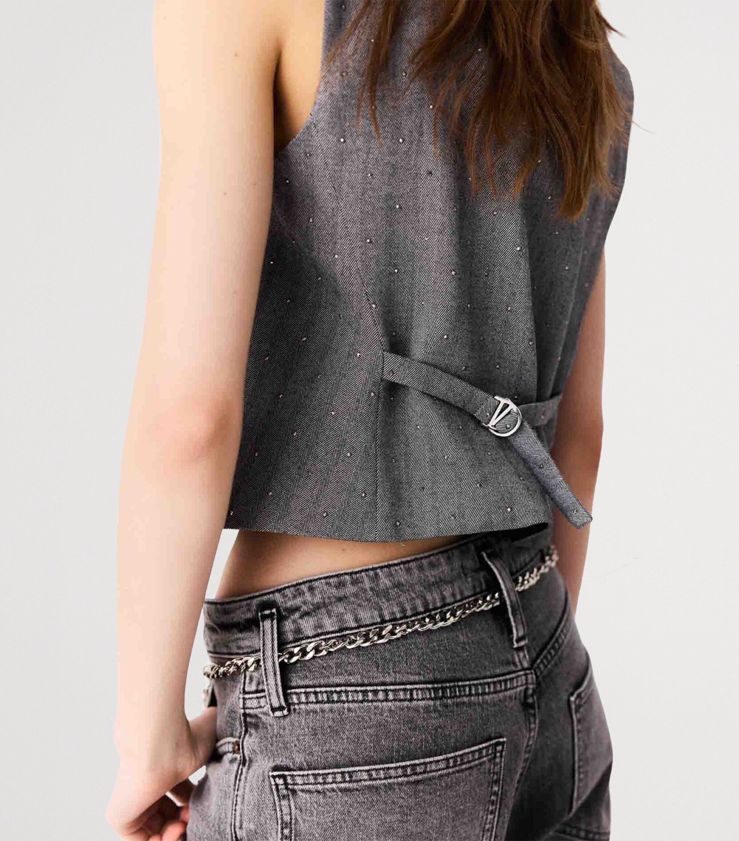 Maje Womens Striped Rhinestone-Embellished Waistcoat Grey Image 8