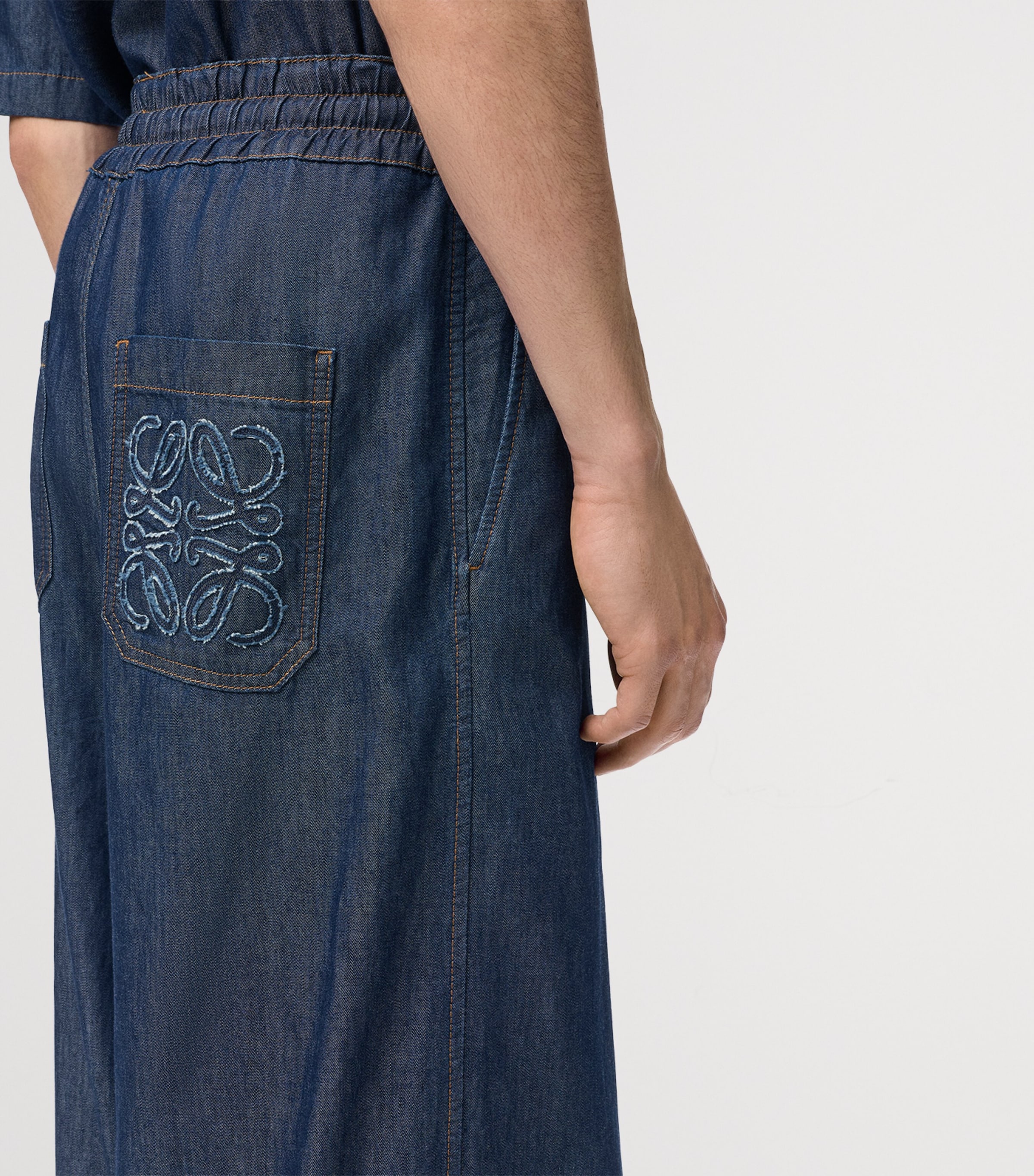 LOEWE Mens Chambray Drawstring Wide-Leg Trousers Denim Blue Image 5