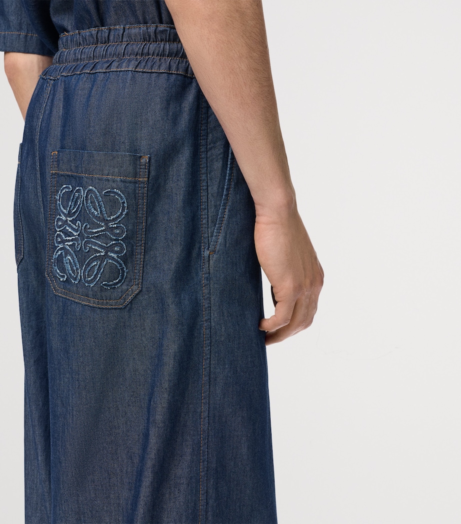 LOEWE Mens Chambray Drawstring Wide-Leg Trousers Denim Blue Image 5