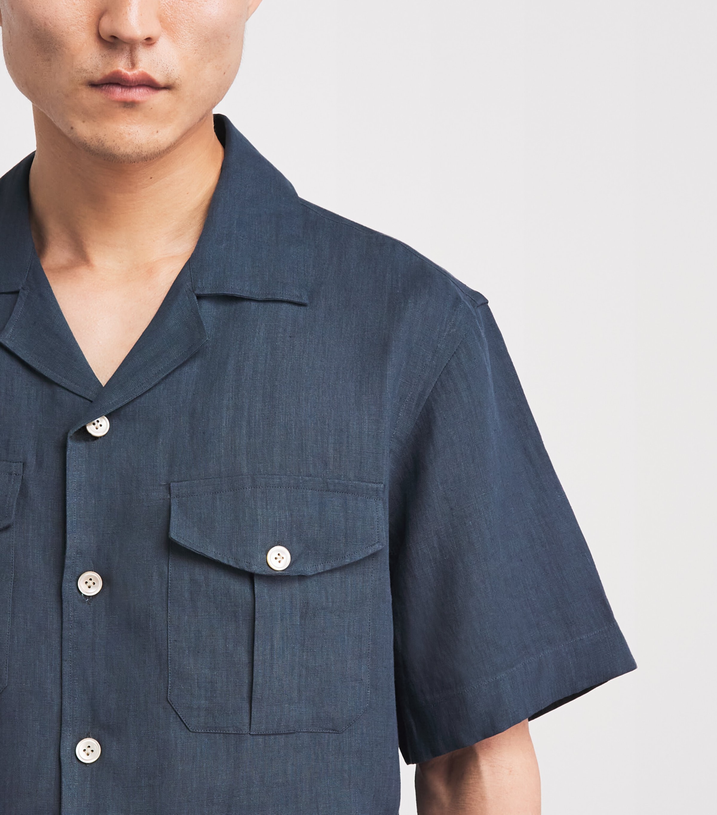 Eleventy Mens Linen Bowling Shirt Royal Image 3