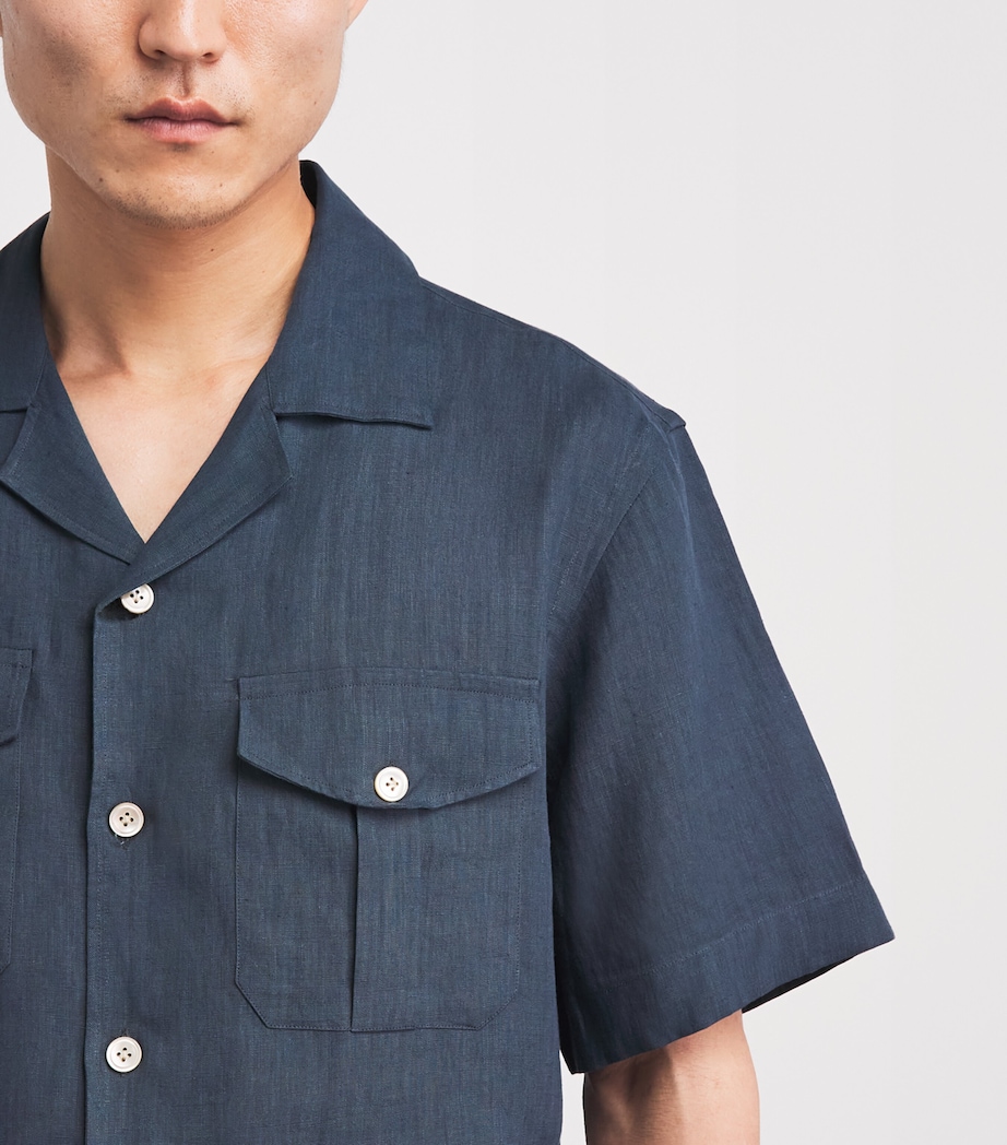 Eleventy Mens Linen Bowling Shirt Royal Image 3
