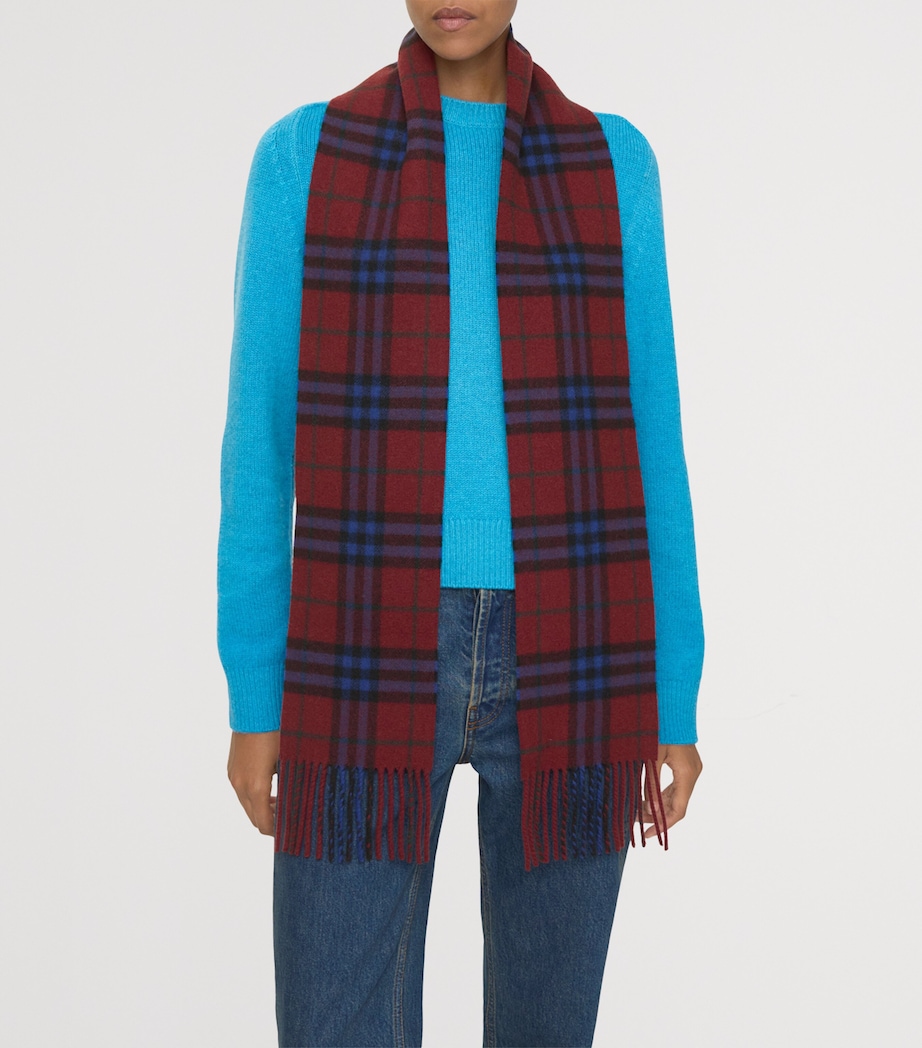 Cashmere Narrow Check Scarf SASH RED Image 3