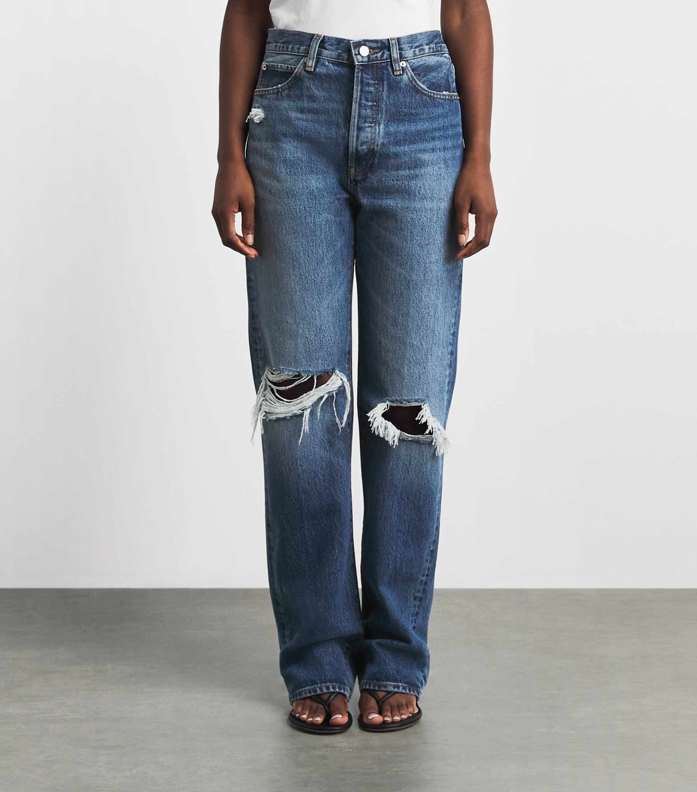 FRAME Womens Distressed The Vertical Straight Jeans Voltage Image 4
